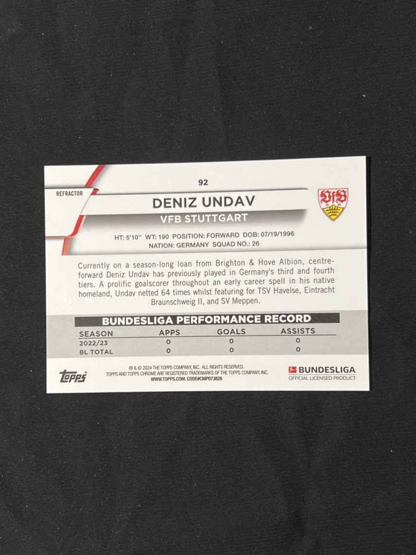 Carte Topps Chrome Bundesliga 2023-24 - Deniz Undav Purple /299 - VfB Stuttgart