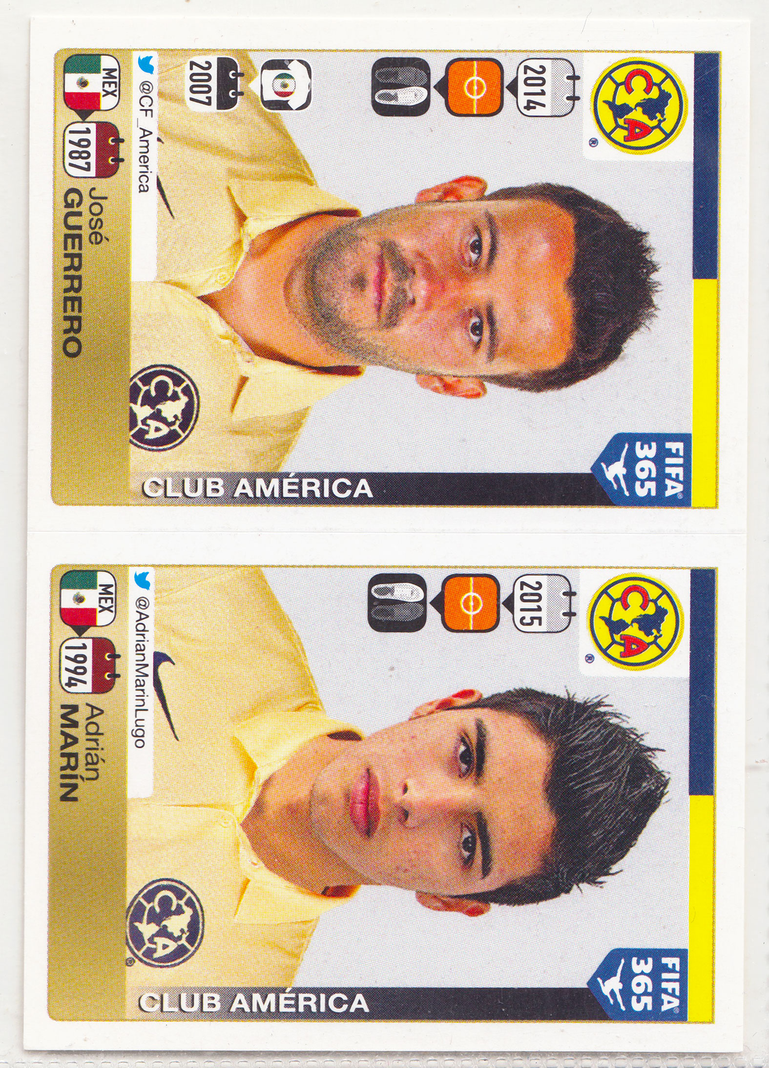 【ABC1 Card Market】2015-16 Panini FIFA 365 Sticker José Guerrero 格雷罗/Adrián Marín 马林 美洲俱乐部 双人特贴 #633/634 XY12081