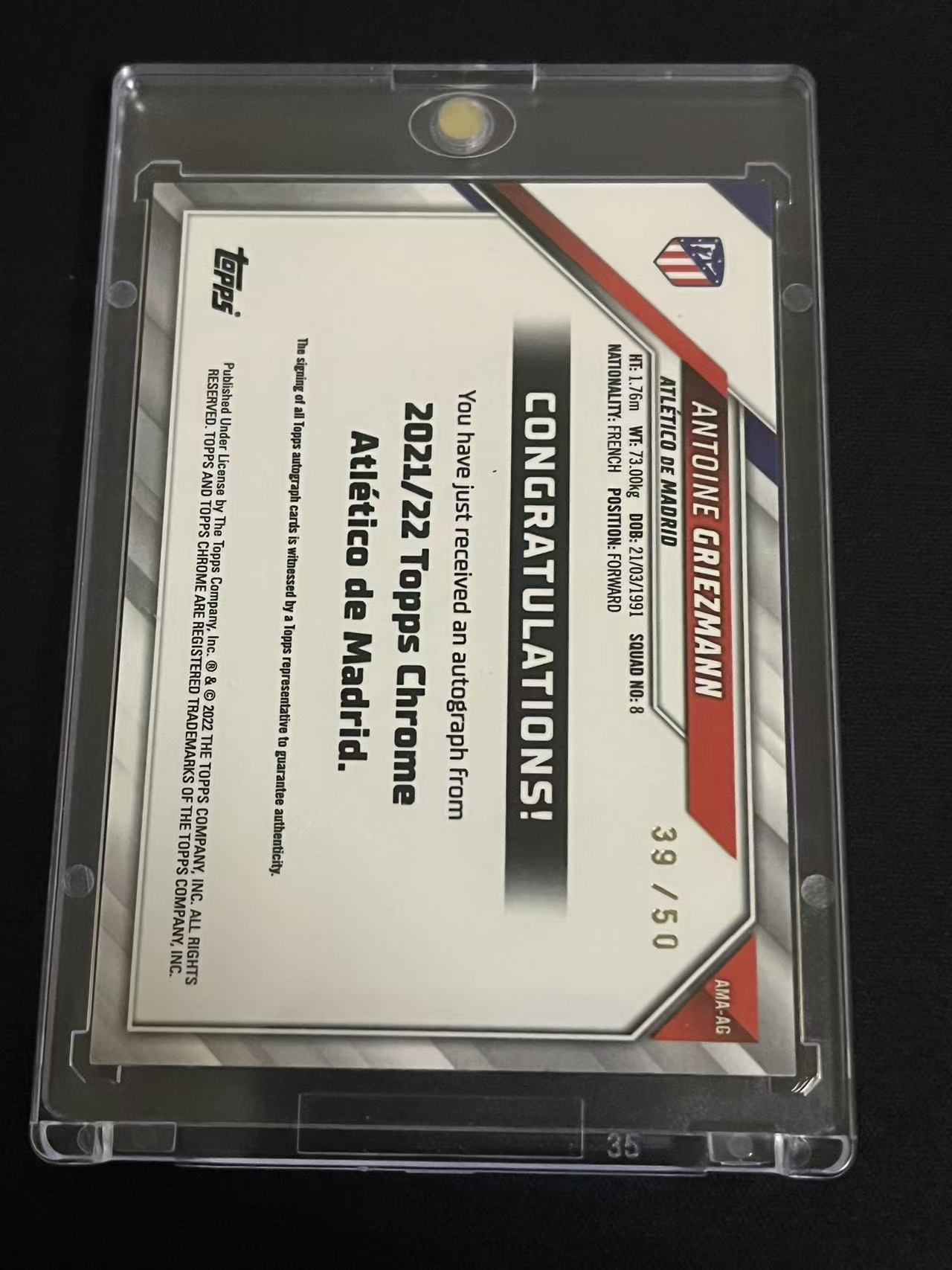 2022 Topps Chrome Antoine Griezmann 马竞高端盒 格子 格列兹曼 签字 卡签 39/50编