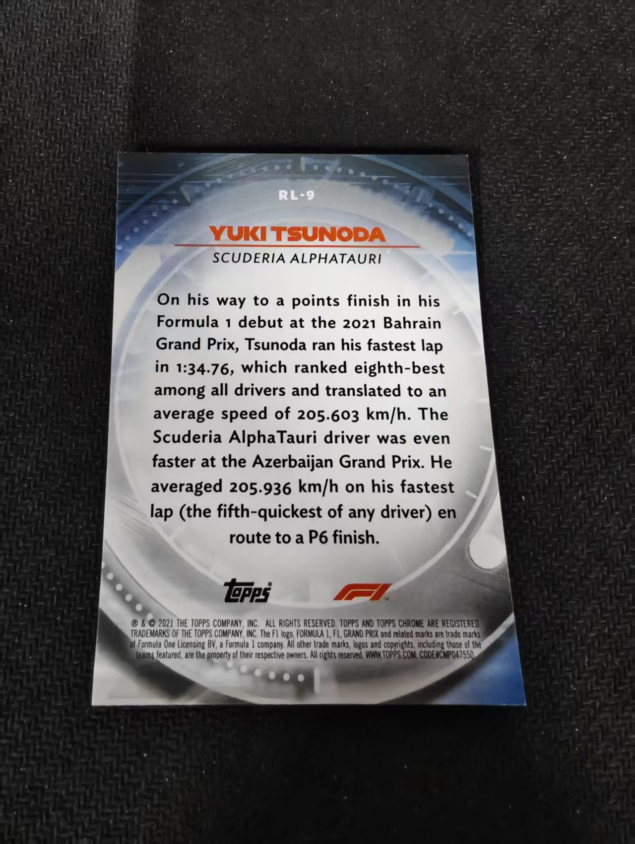 2021 Topps Chrome Yuki Tsunoda F1 银折 red liners 特卡 rc 新秀 角田裕毅 边角瑕疵 #9