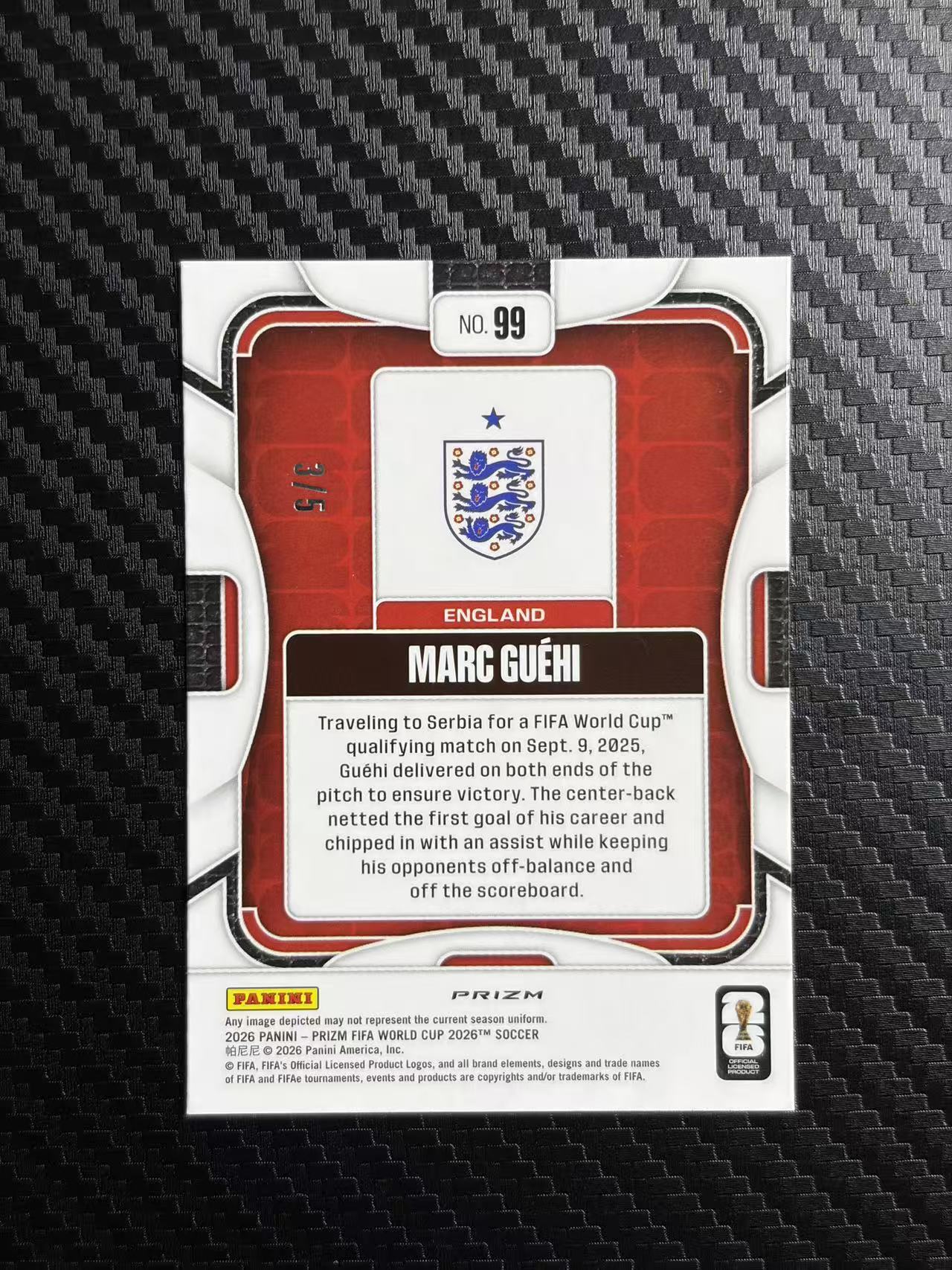 2026 Panini Prizm MARC GUEHI 世界杯pz 英格兰 马克 格伊 绿瀑布折 5编 折射 低编 印刷线 卡品如图 拍前看描述 只合并当天 不累计