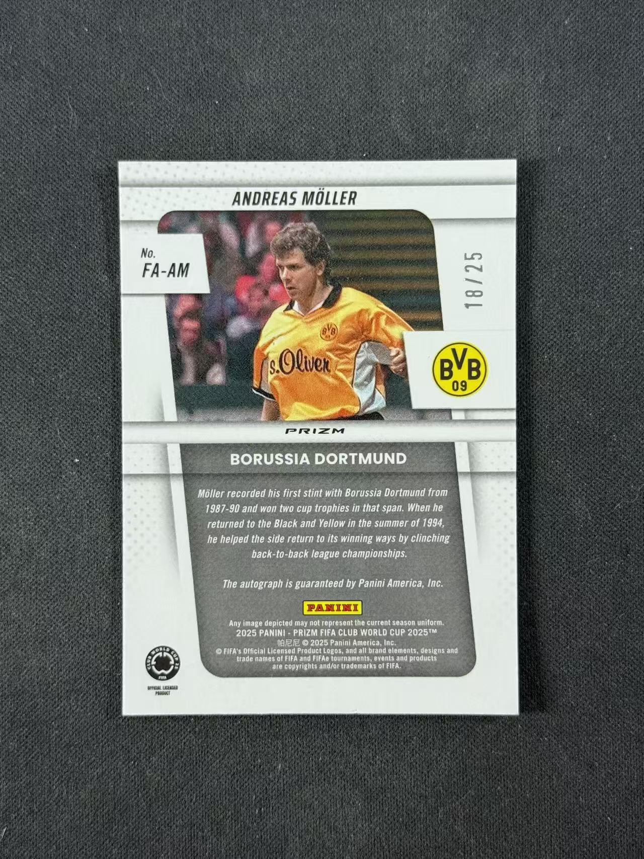 2025 Panini Prizm Andreas Moller 【林林拍卖拜仁】pz系列 世俱杯 多特蒙德 传奇名宿 安德烈斯穆勒 18/25编 mojo折 签字 瑕疵见图