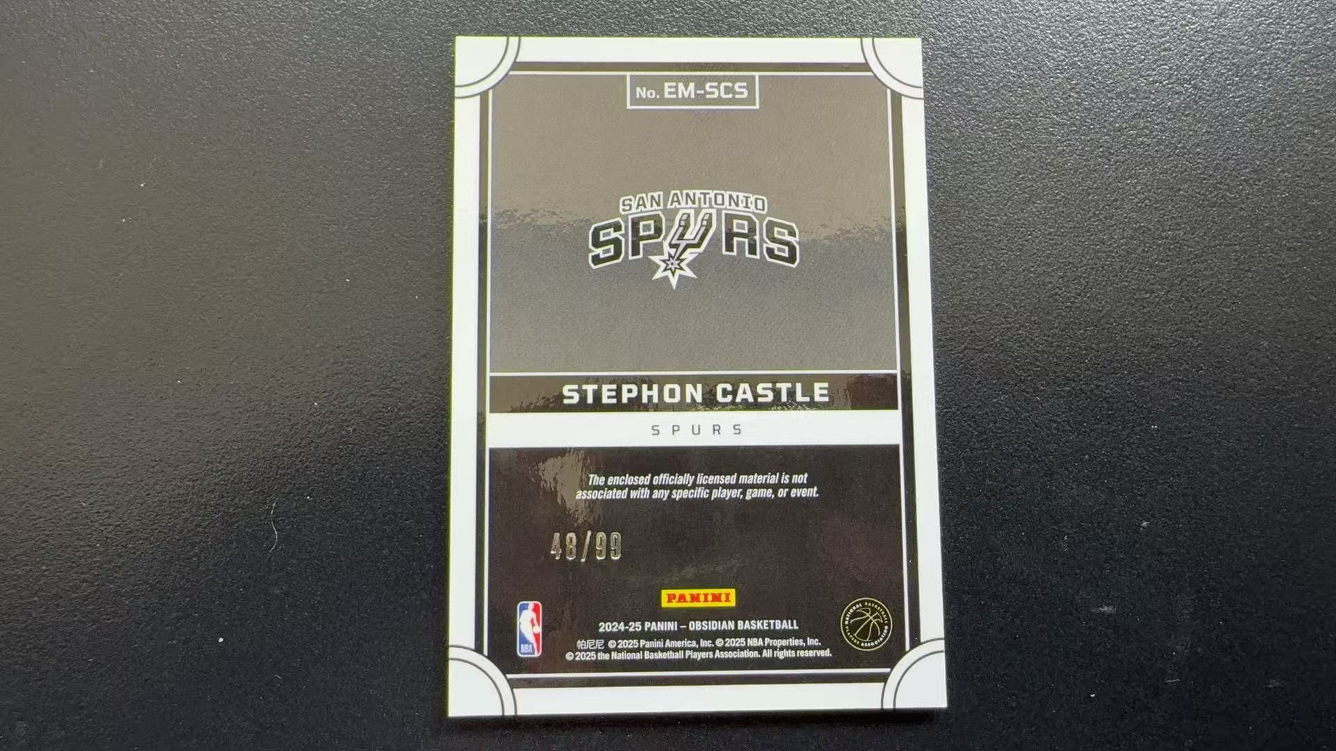 【Pw代卖】2024-25Panini 篮球黑曜石 Stephon Castle 卡斯尔 马刺 新秀 RC 最佳新秀 大窗物料 超暴力三色切割 橙折 99编 实卡精美 收藏必备 萝卜哥