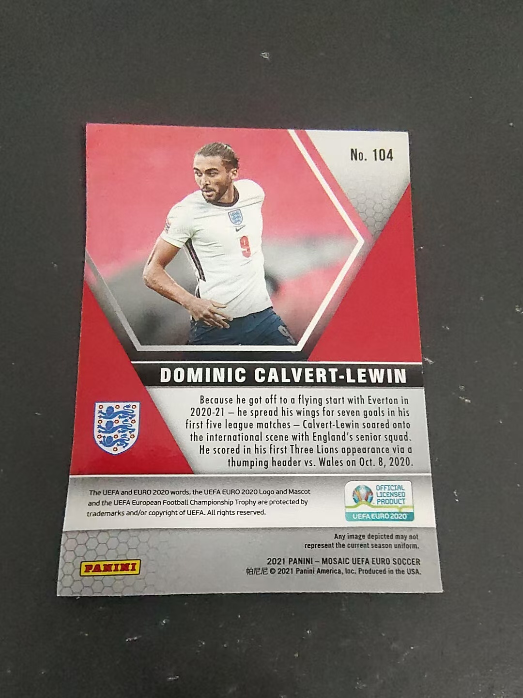 【可合并,不累计】2021 Panini Mosaic Euro Dominic Calvert Lewin 勒温 英格兰 欧洲杯 马赛克 划痕 边角瑕疵 #104