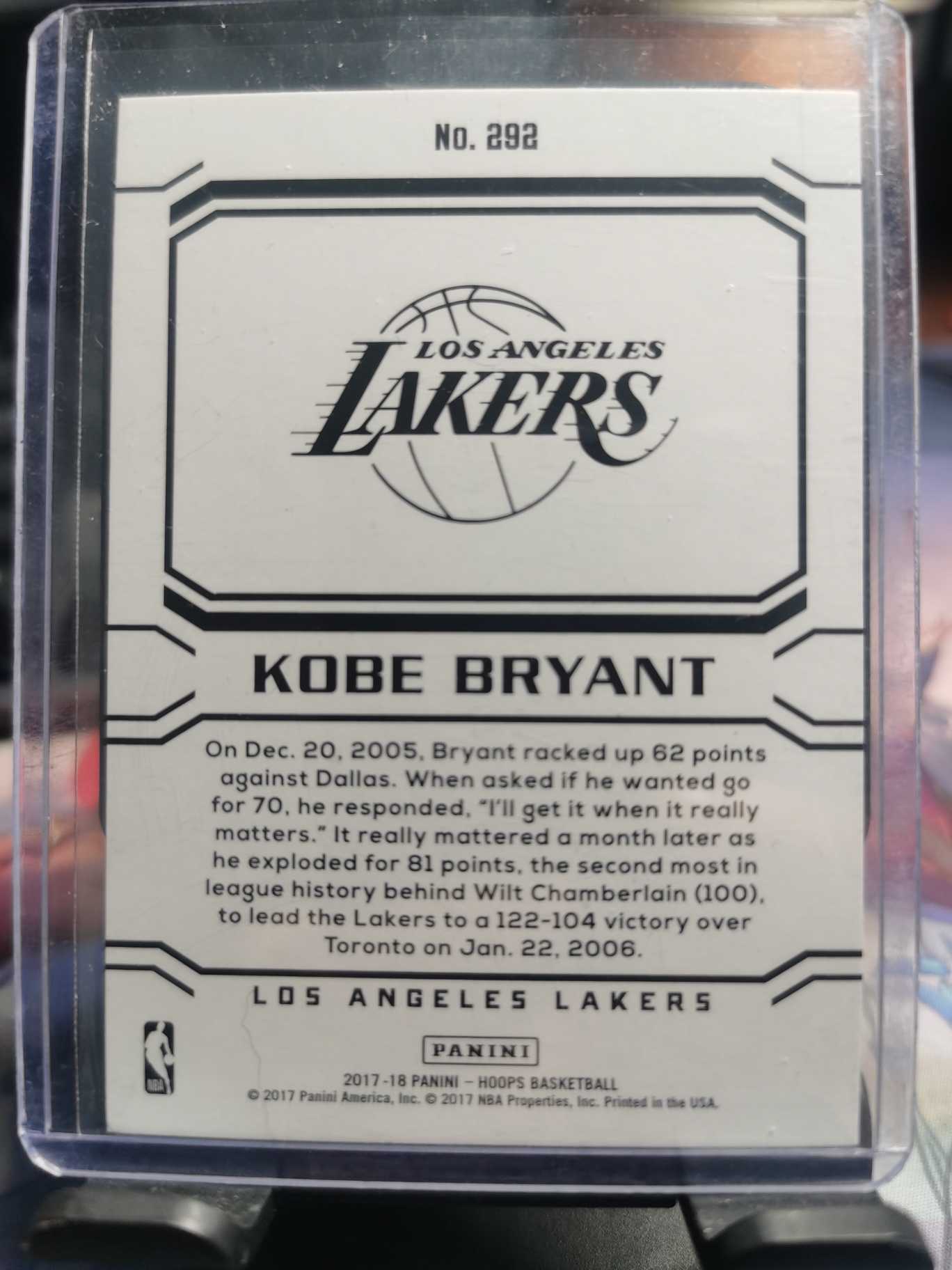 2017-18 Panini NBA Hoops Kobe Bryant 老大 科比 布莱恩特 致敬职业生涯系列特卡 SP
