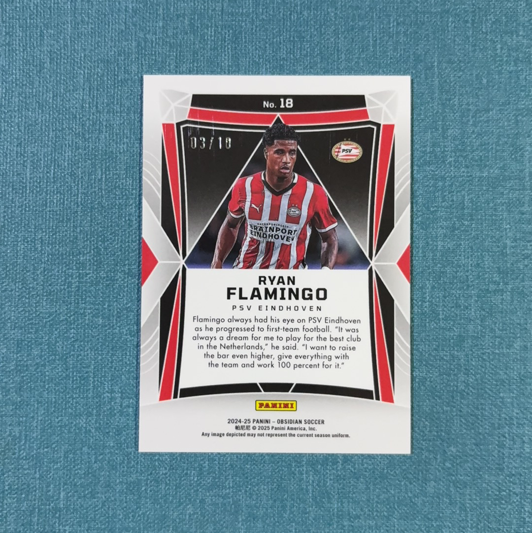 2024-25 Panini Obsidian 黑曜石 Ryan Flamingo 弗拉明戈 03/10编 超低编 新秀 RC 金折 埃因霍温 卡品如图 TYG