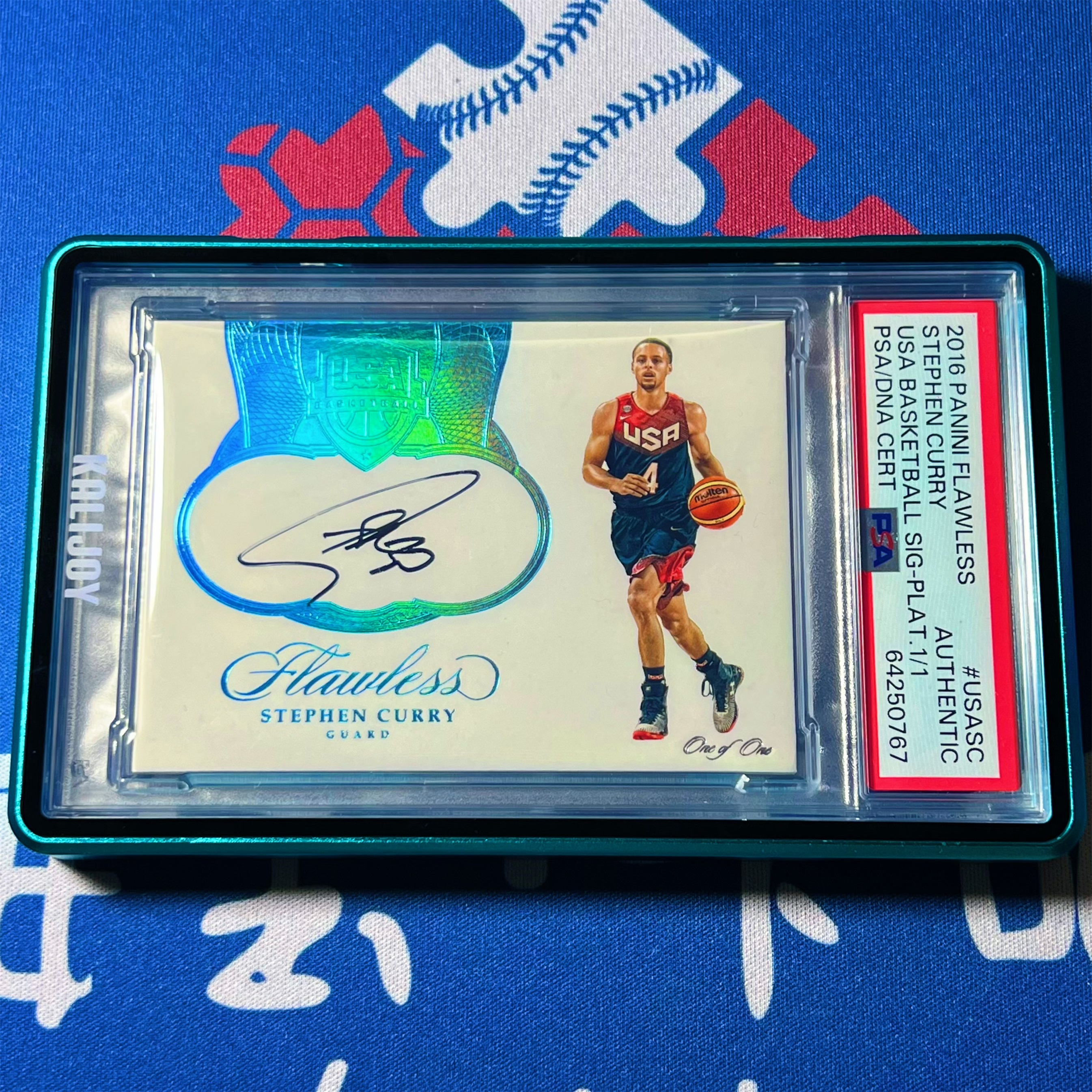 2016-17 Panini Flawless Stephen Curry 【海宝】手提 USA 勇士 斯蒂芬库里 1/1编 1of1 一编一 湖水蓝闪 美国队 奥运梦之队 签字卡 卡签 PSA评级