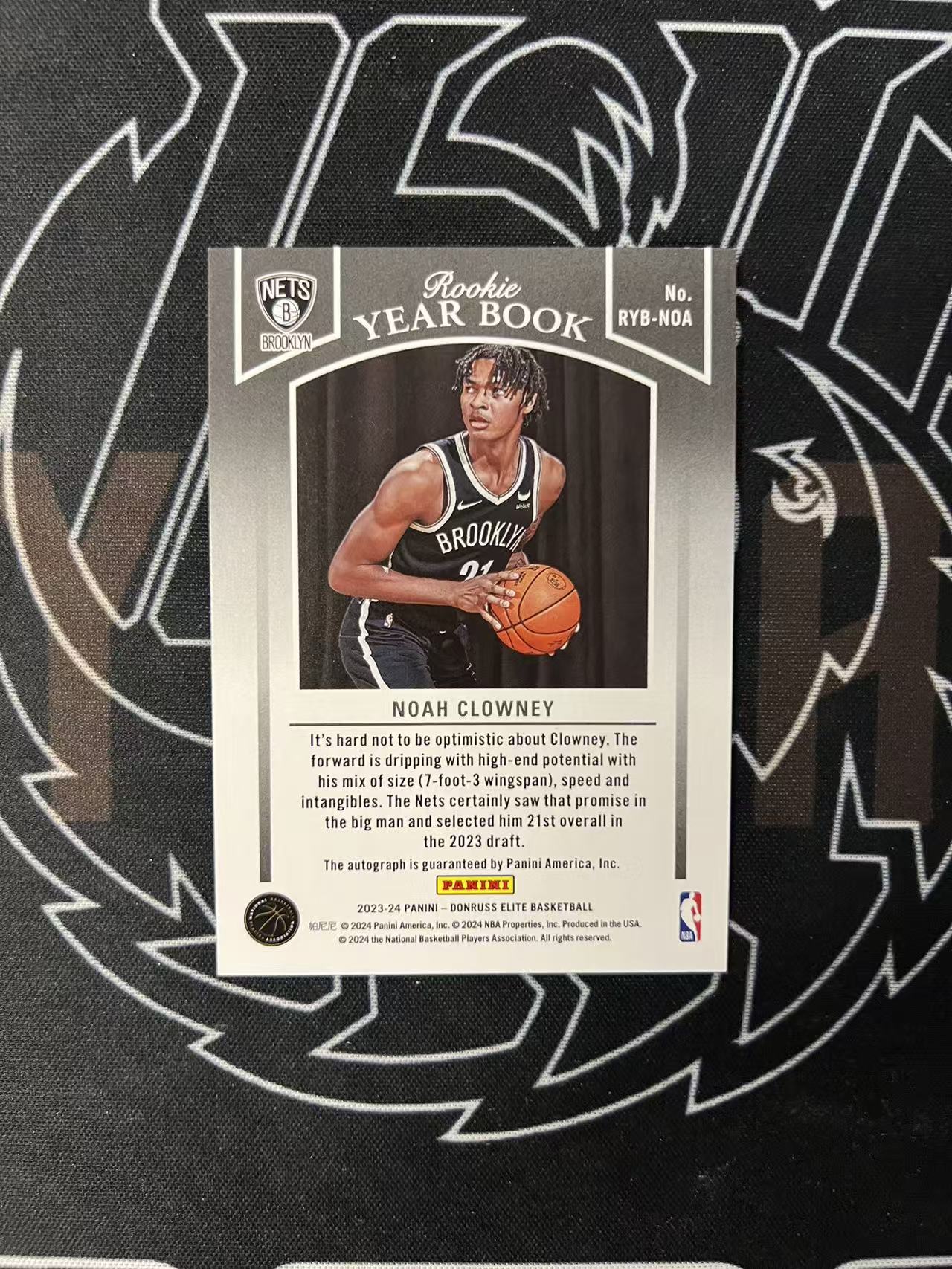 2023-24 Panini Elite Noah Clowney RC 【UTF球星卡】fr4 诺阿 克洛尼 篮网 新秀 精英 签字 通行卡品