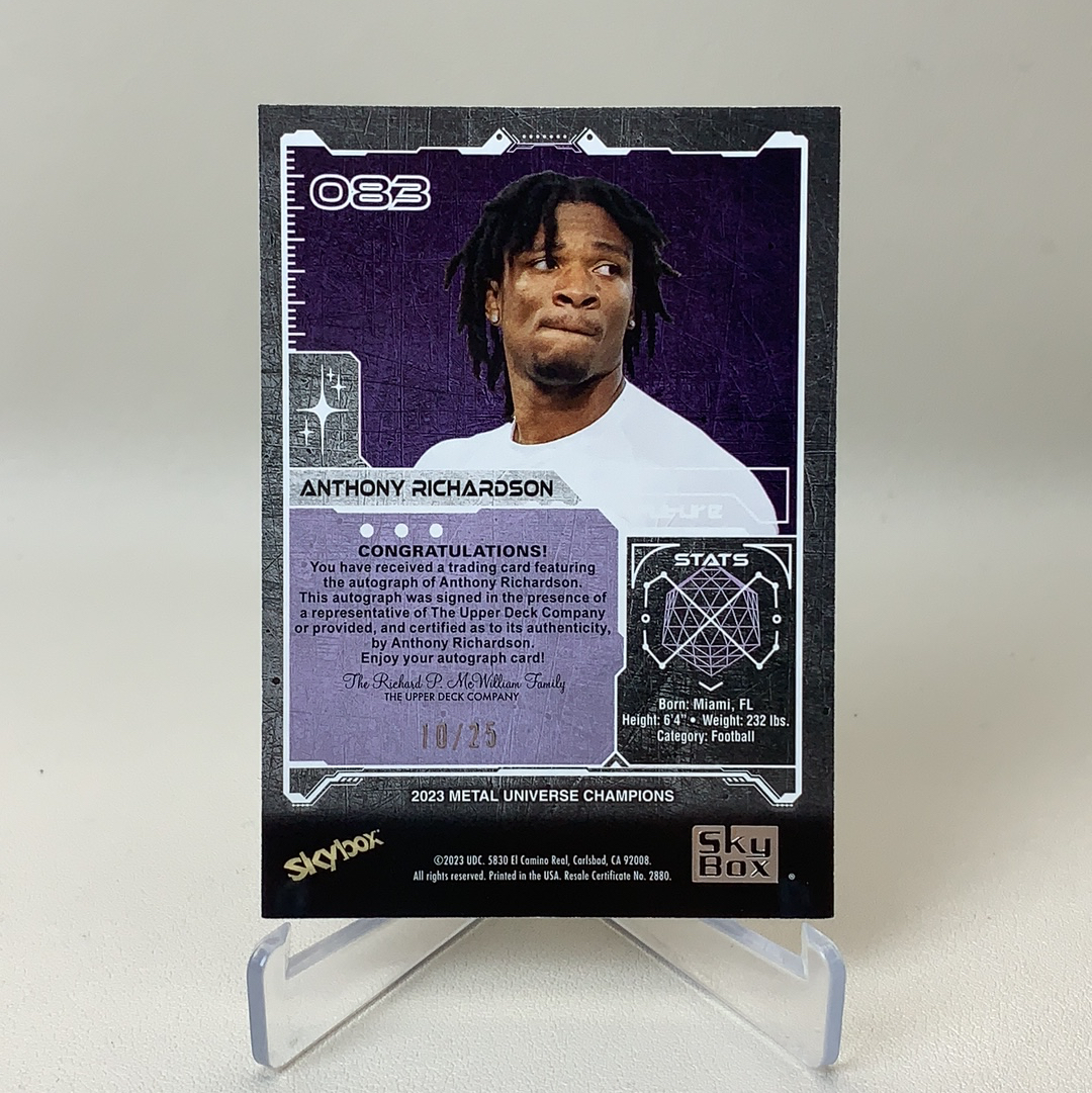 【弈卡代拍】2023 Skybox Metal Universe 综合体育 低编 签名 蓝字贴签 Anthony Richardson 安东尼·理查德森 10/25编 品相如图 凑套必备 Lee总