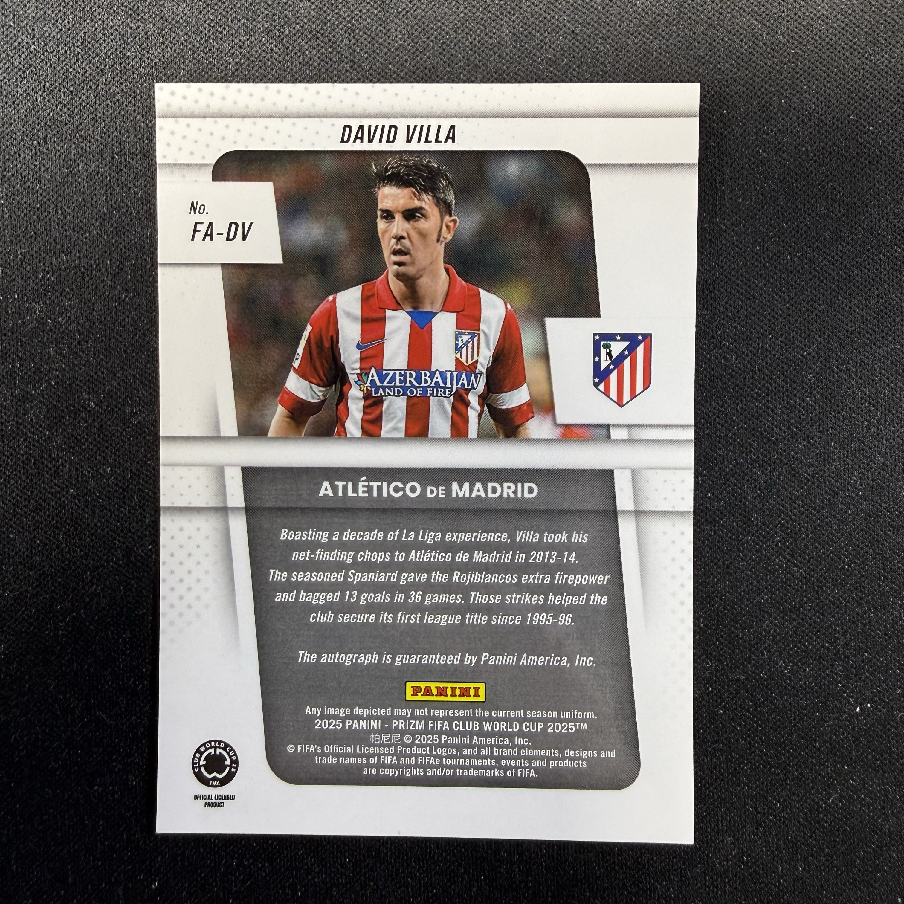 2025 Panini Prizm David Villa 【SC拍卖】pz 世俱杯 比利亚 马竞 马德里竞技 签字 收藏必备(david徐)