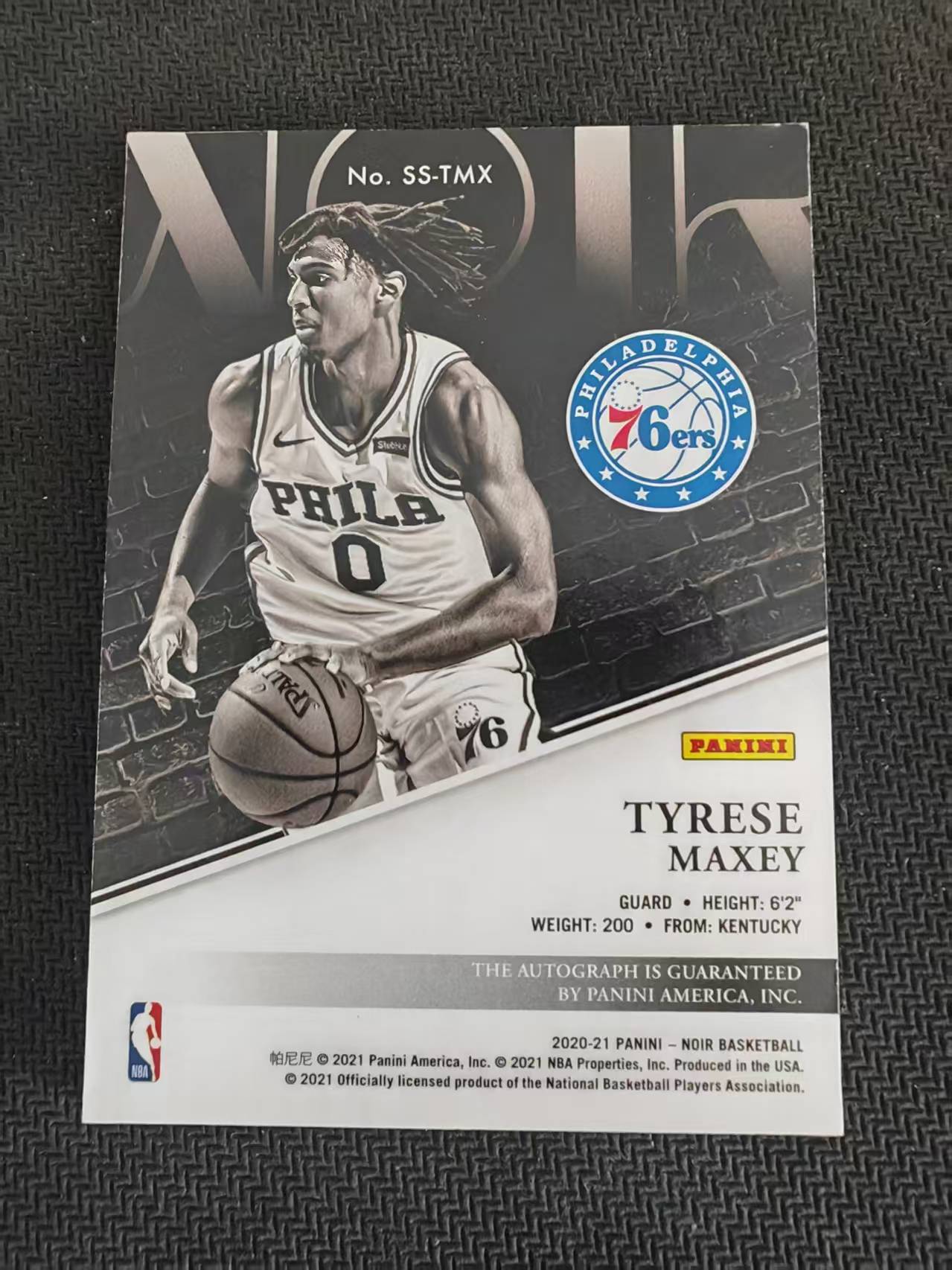 「钢炮拍卖」2020-21 Panini Noir 诺尔 Tyrese Maxey 泰雷塞 泰瑞斯 马克西 76人 新秀 RC 签字 卡签 荧幕首秀签 99编 G