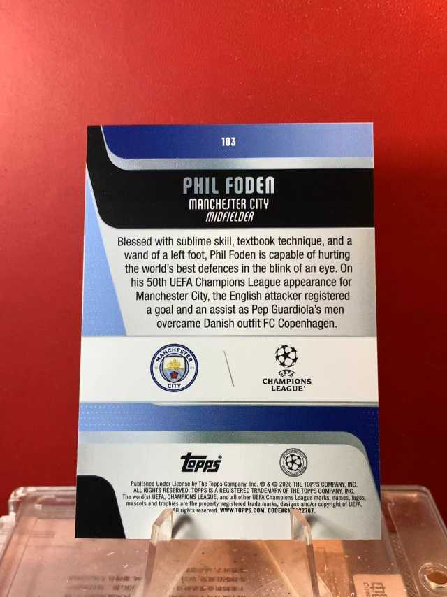 (老末精品代拍) E26 2026 Topps company Inc 欧冠UCC Phil Foden 菲儿 福登 英格兰太子 曼城 粉碎花折 凑套必备