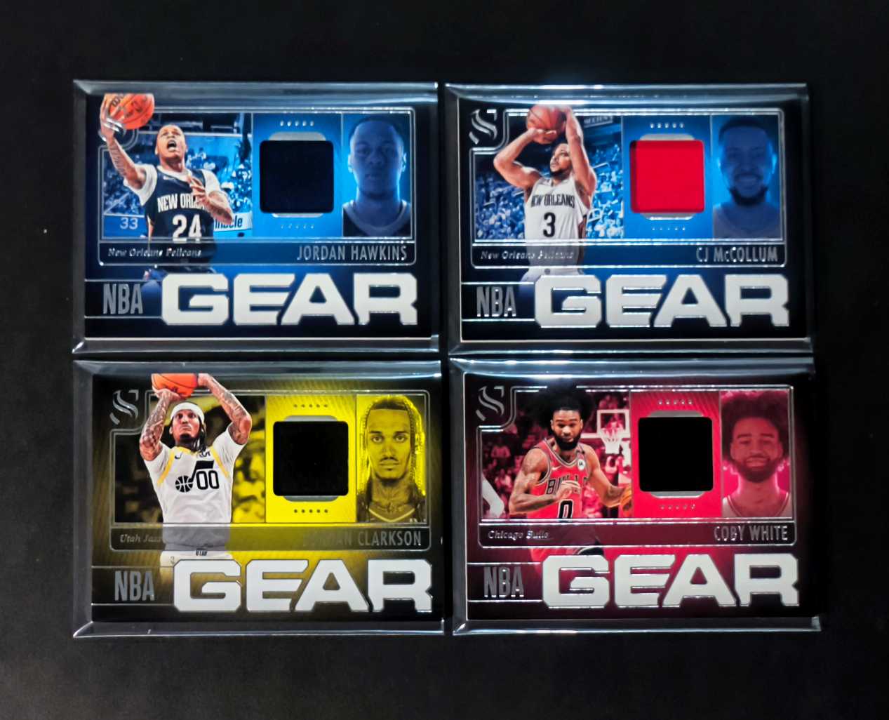 2024-25 Panini Silhouette Coby White 公牛 科比-怀特 爵士 乔丹-克拉克森 鹈鹕 CJ·麦科勒姆 乔丹-霍金斯 球衣物料实物卡 4张lot 打包 实卡很美