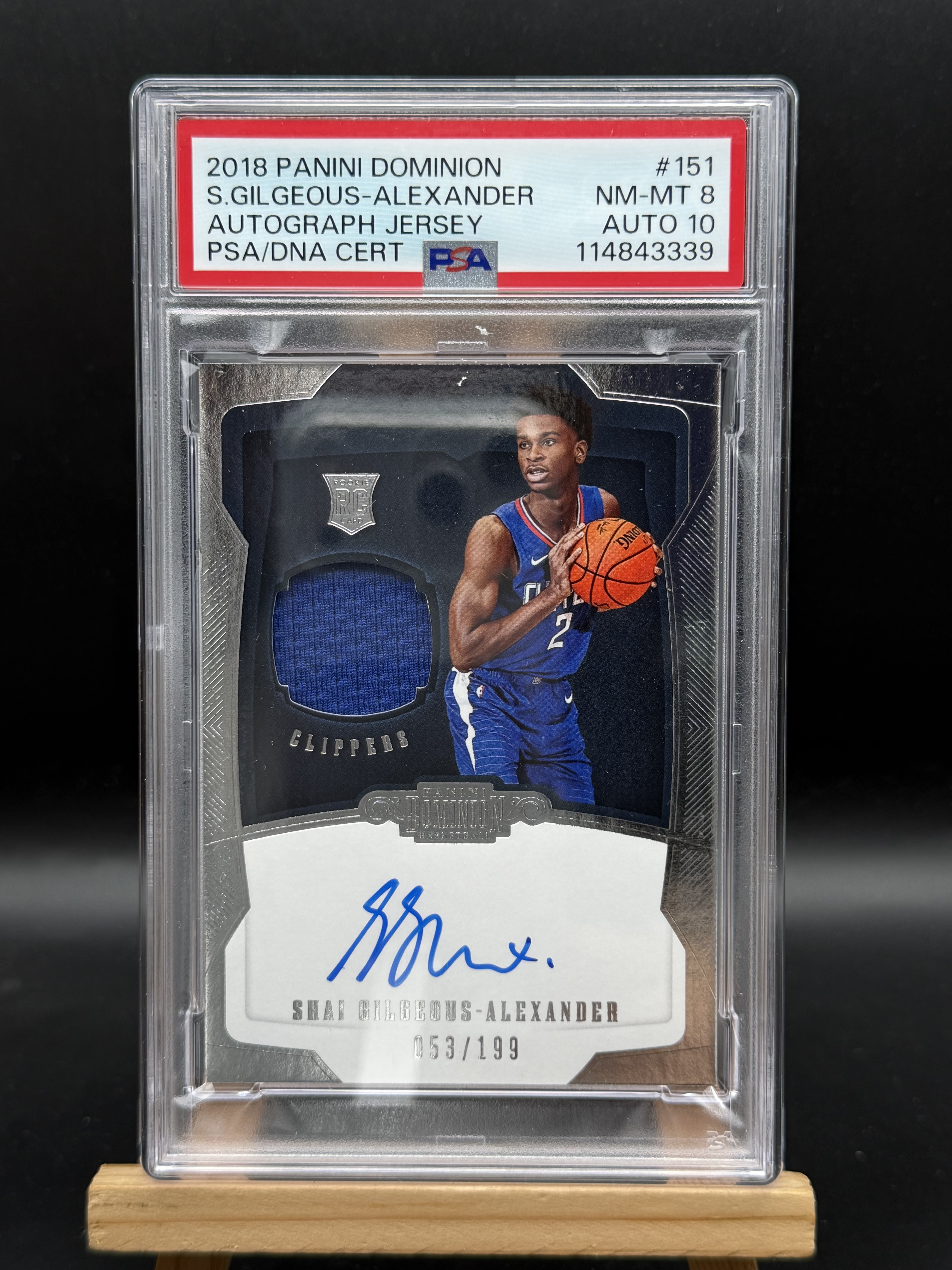 2018 Panini Dominion Shai Gilgeous-Alexander RC SGA 亚历山大 快船 多米诺 RJA RPA 199编 新秀 卡签 签字 GU落场 球衣物料 PSA