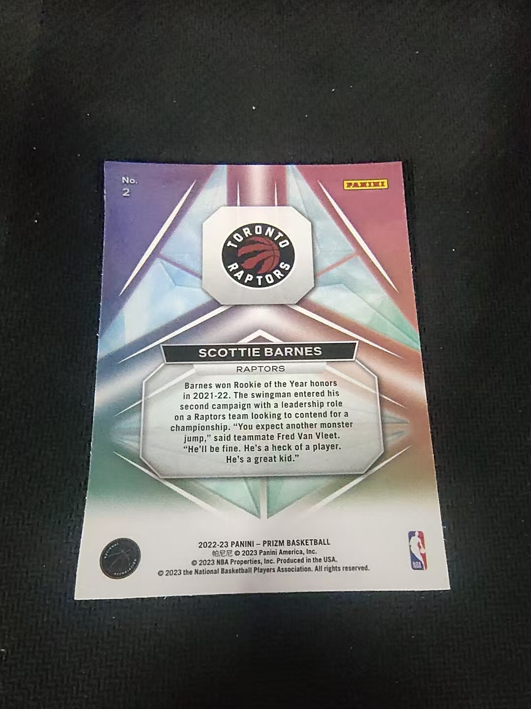 【可合并,不累计】2022-23 Panini Prizm Scottie Barnes 斯科蒂 巴恩斯 猛龙 棱镜特卡 PZ 划痕 边角微瑕 介意勿拍 #2