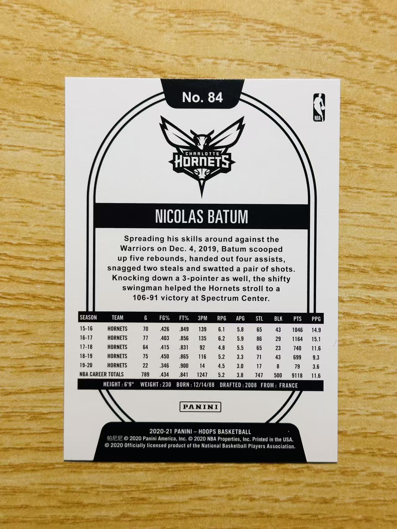 2020-21 Panini NBA Hoops Nicolas Batum 嘿嘿代卖 尼古拉斯 巴图姆 金折 10编 低编 黄蜂 收藏必备