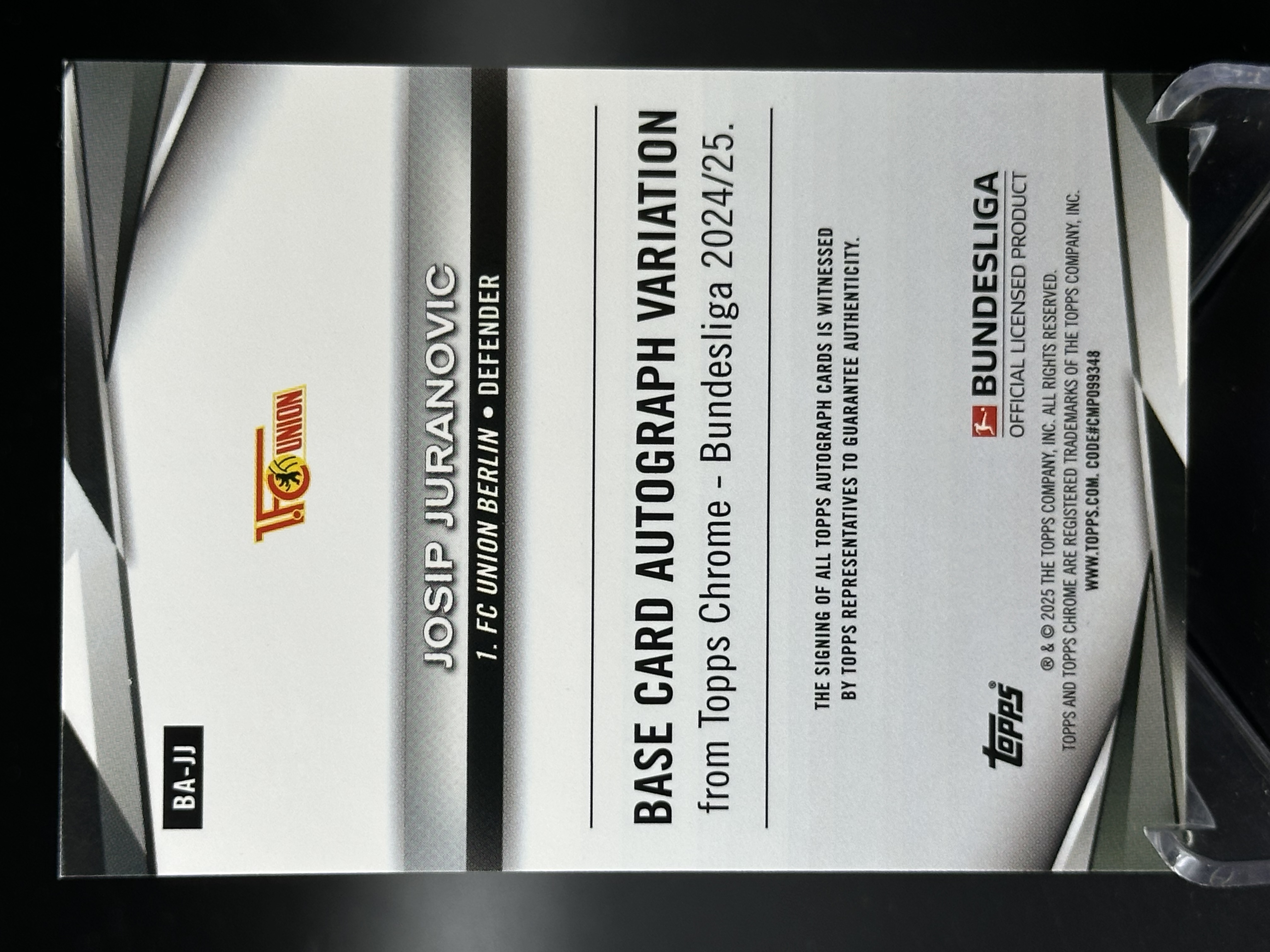 2024-25 Topps Chrome Josip Juranovic 【小黄拍卖】德甲 尤拉诺维奇 柏林联合 签字 橙折 13/25编「cook」