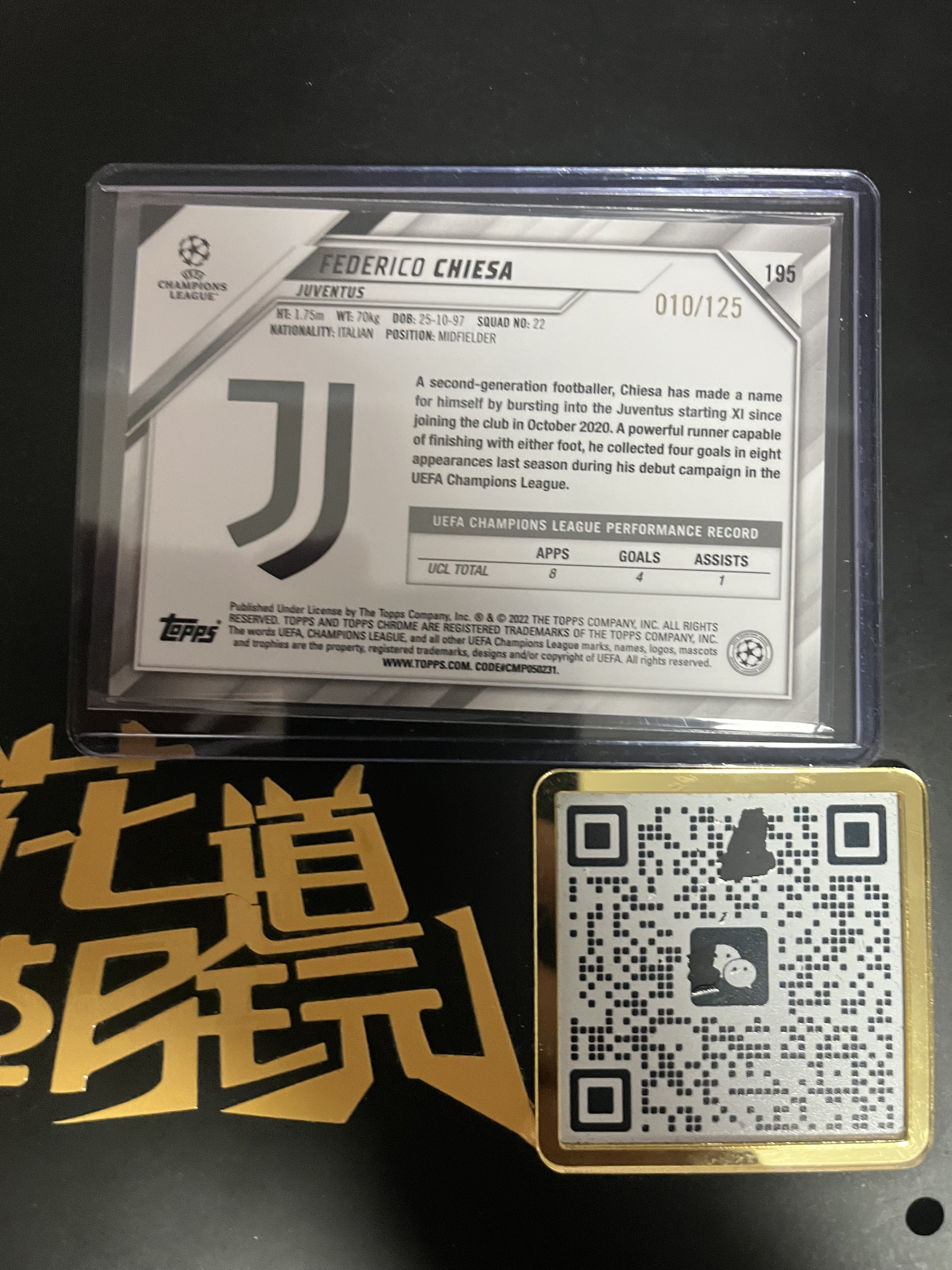 2022 Topps Chrome Federico Chiesa 欧冠TC 基耶萨 尤文图斯 意大利 碎点折 010/125编 卡品如图 只合并当日订单【金叔代拍梦近】