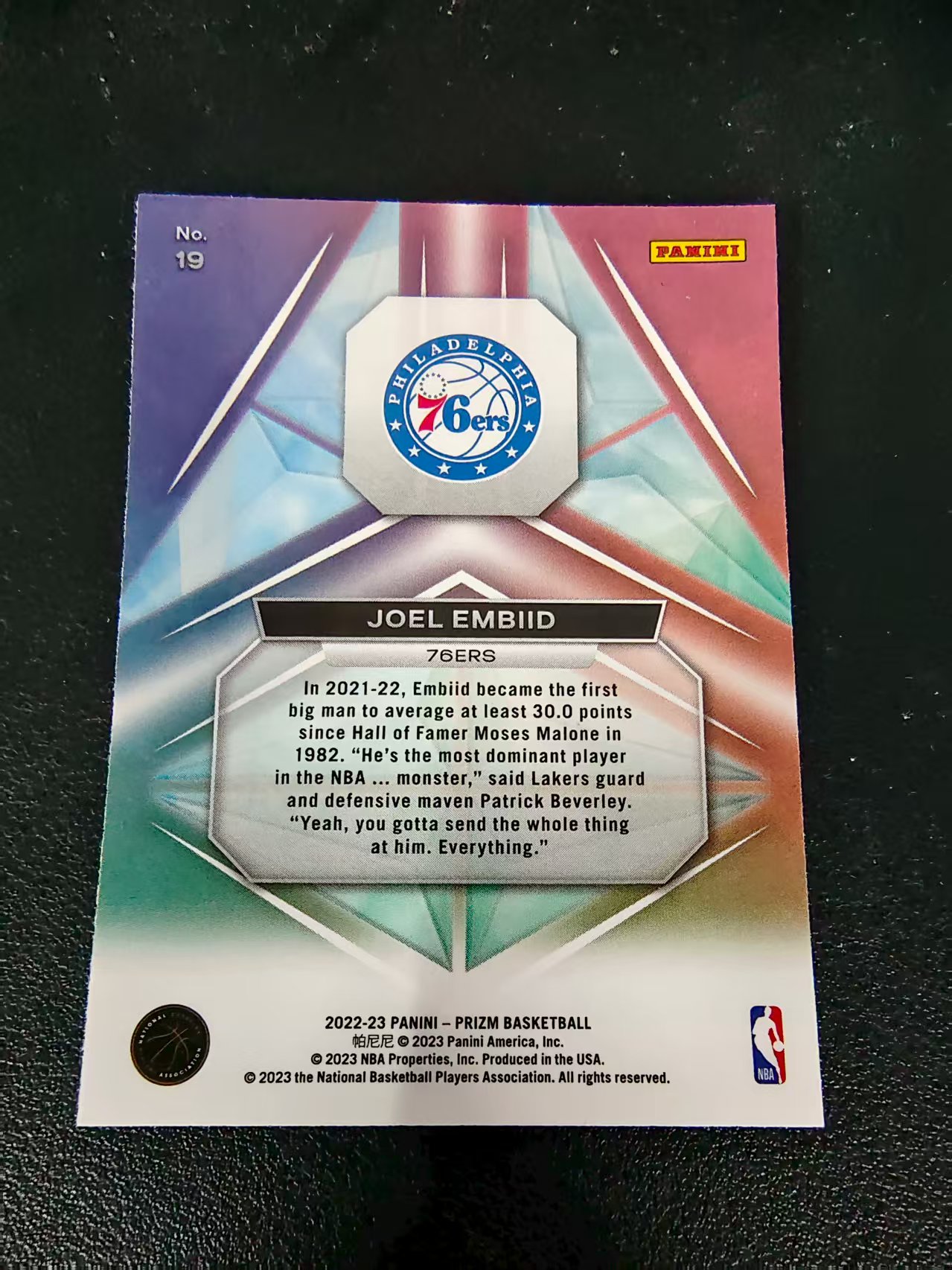 【可合并,不累计】2022-23 Panini Prizm Joel Embiid 乔尔 恩比德 76人 棱镜特卡 PZ 划痕 边角微瑕 介意勿拍 #19