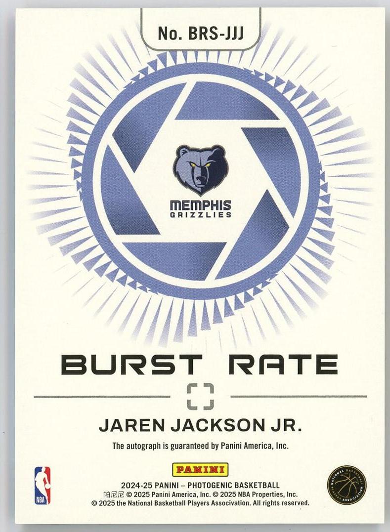 2024-25 Panini Photogenic Jaren Jackson Jr. 小贾伦杰克逊 上镜 06/10编 签字 Burst Rate 金折 折射 灰熊 卡品如图 1BL6/11.12