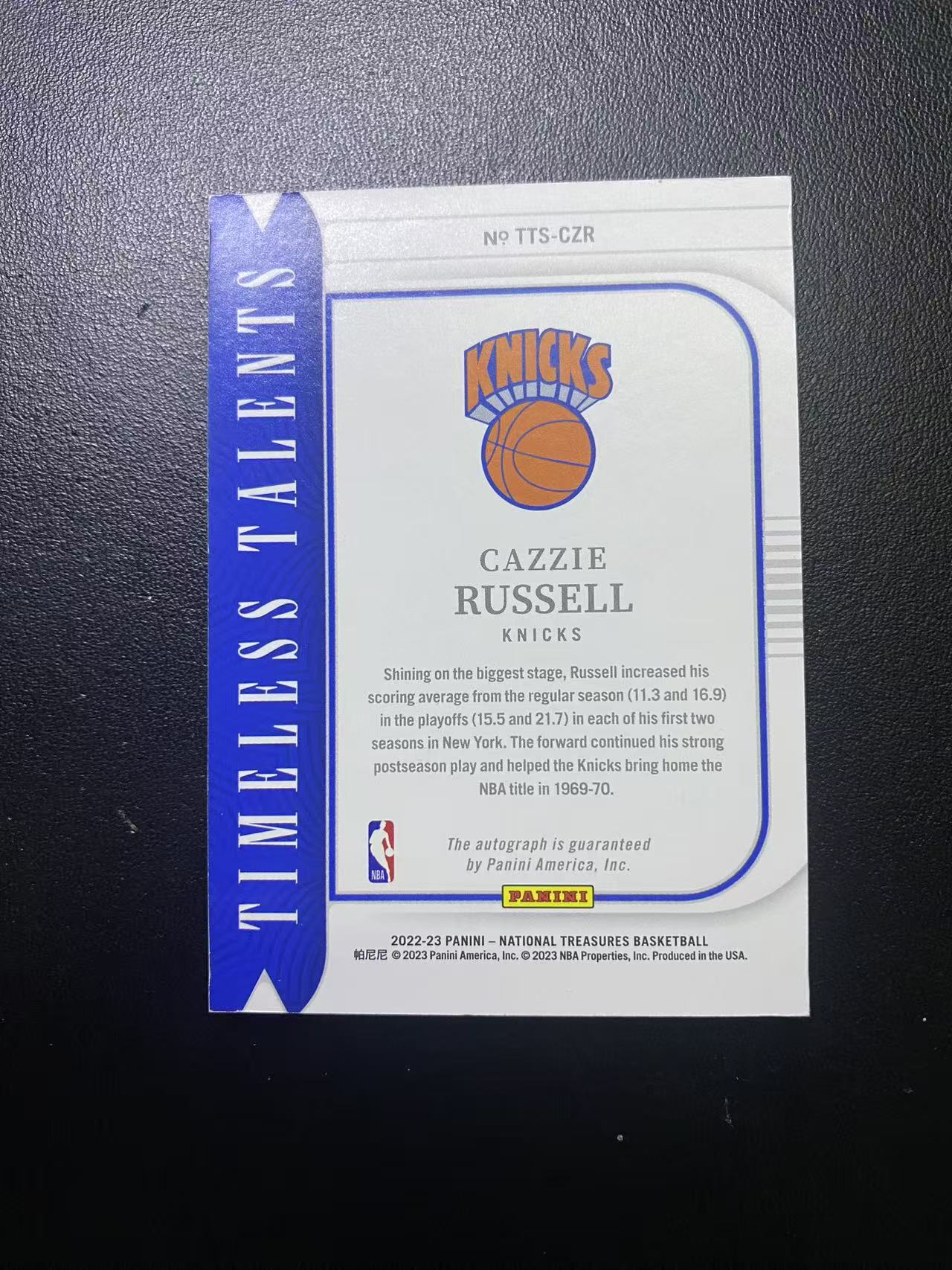 2022-23 Panini National Treasures Cazzie Russell 尼克斯 名宿 卡兹 拉塞尔 国宝 签字 卡签 49编 卡品如图 值得收藏 瞅我