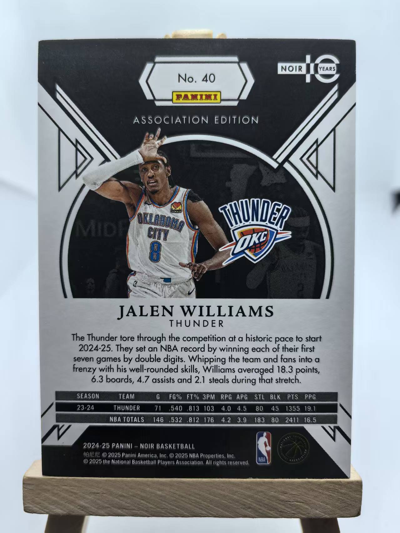 2024-25 panini Noir 诺尔 Jalen Williams 杰伦威廉姆斯 雷霆 99编 base