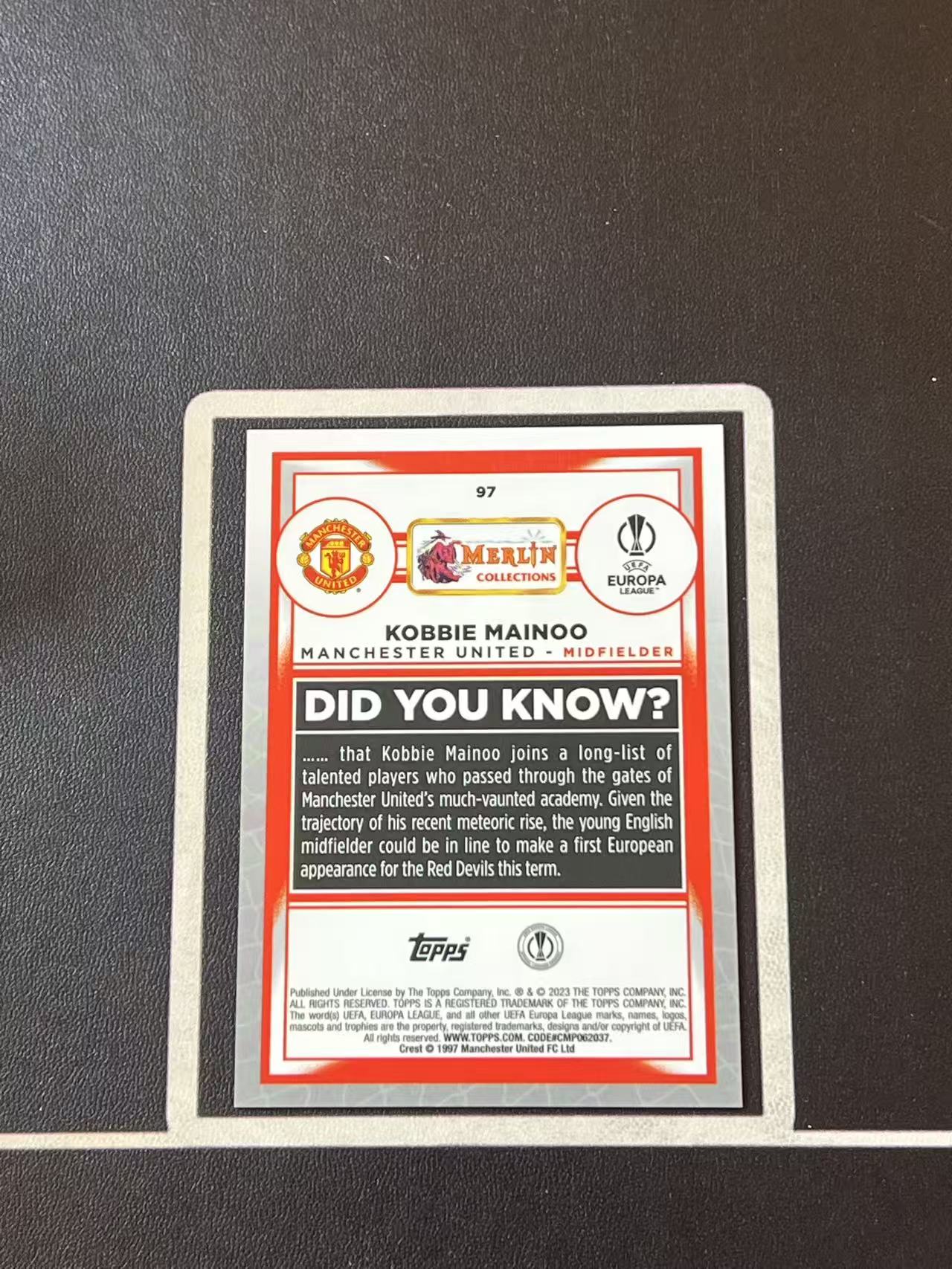 2023 Topps Merlin Chrome Kobbie Mainoo RC 欧冠梅林 曼联 科比 梅努 英格兰 新秀 150编 碎点折 卡品如图 kid777