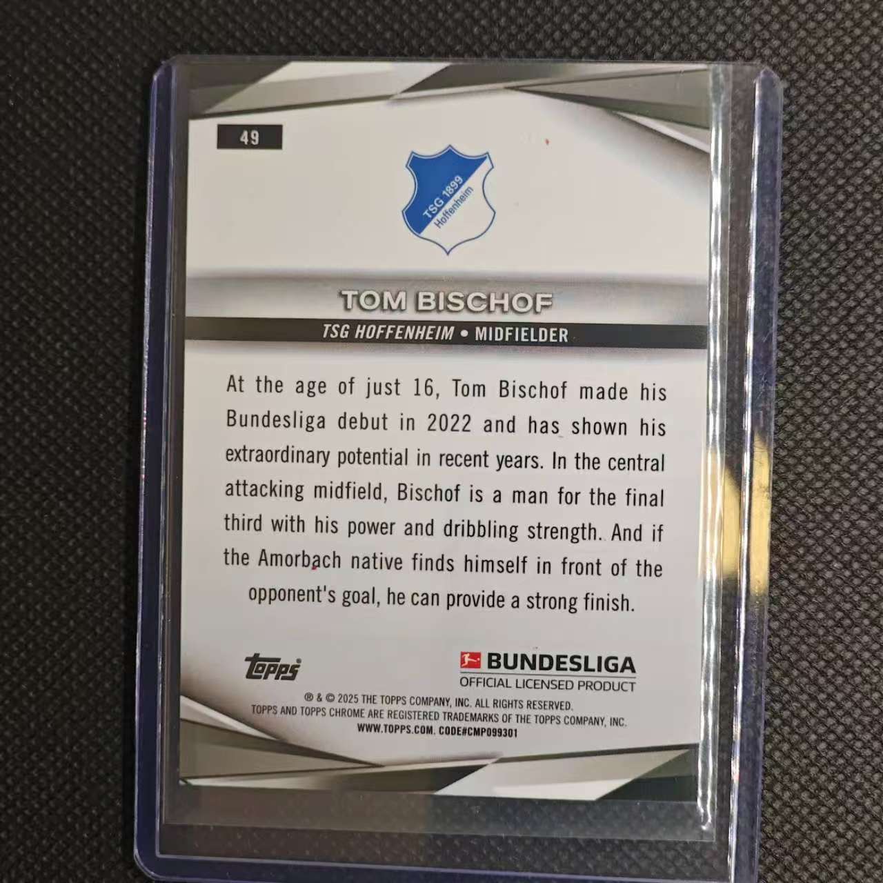 2025 Topps Chrome Tom Bischof 团长#德甲 蓝宝石 霍芬海姆 汤姆 比朔夫 99编 绿碎冰折 折射 不保卡品细节看图
