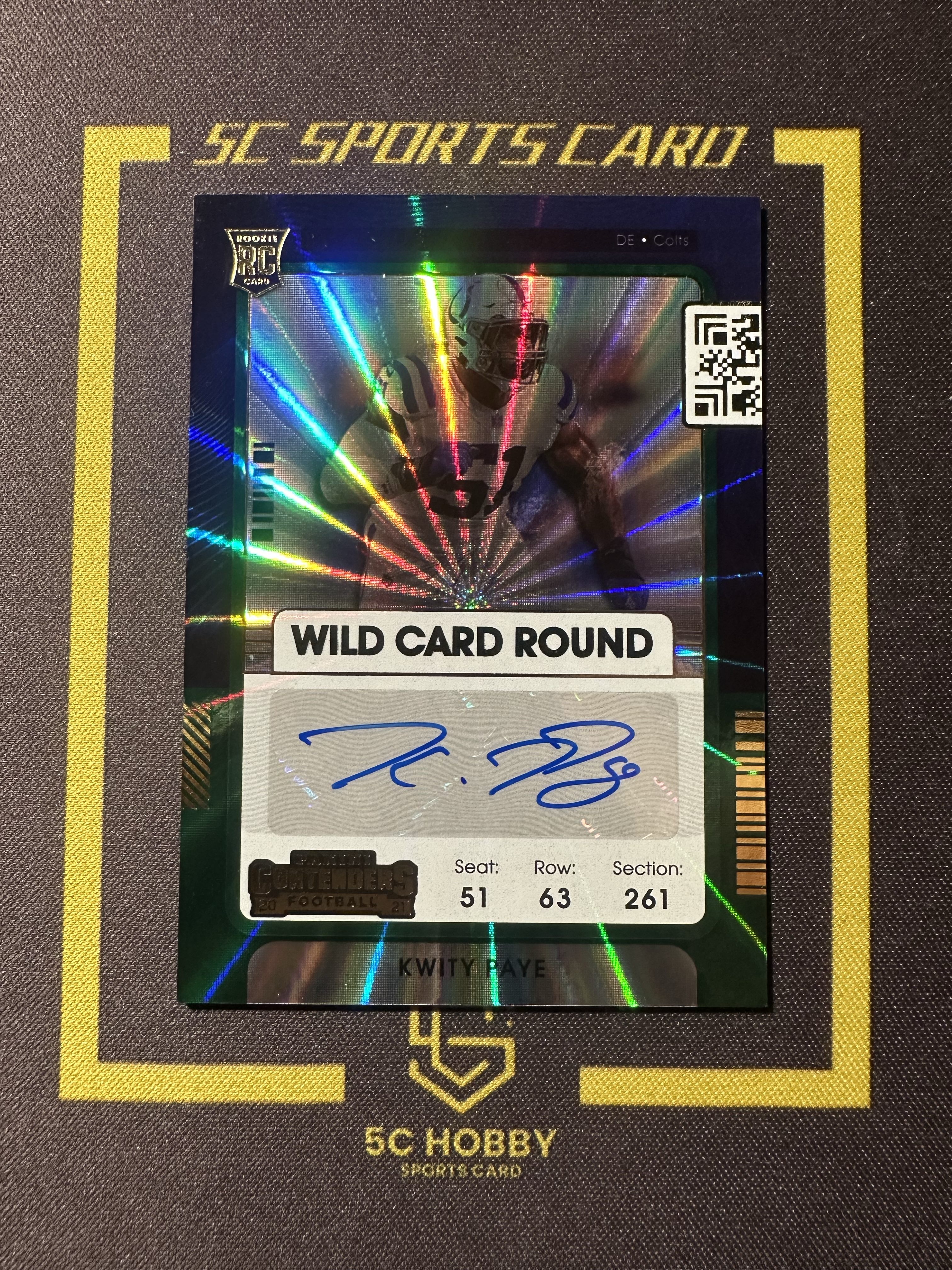 【主演出卡】2021 panini 橄榄球 contenders 球票系列 小马队 Kwity Paye 新秀 球票 签字 卡品如图 折射