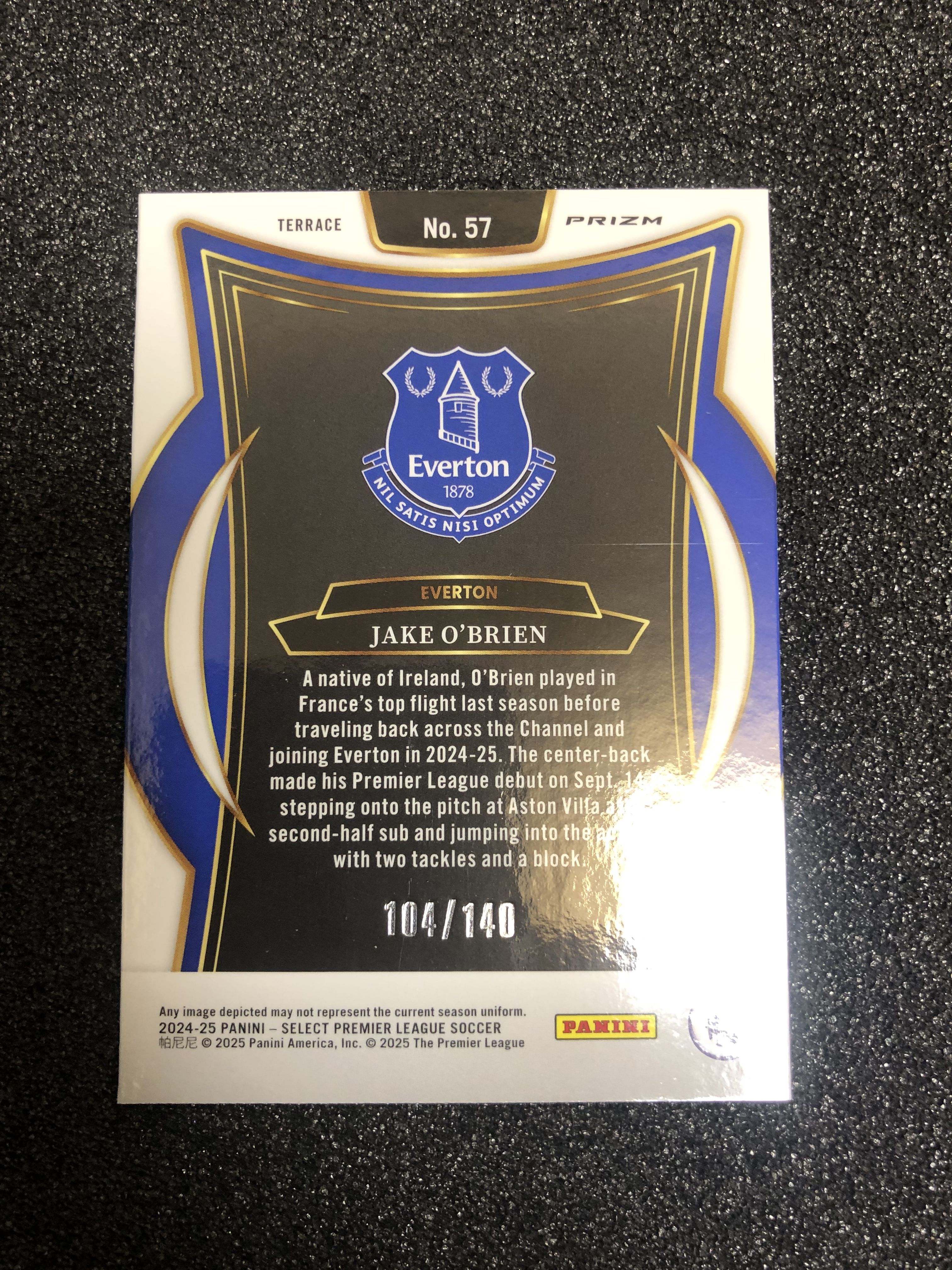 2024-25 Panini Select jake obrien RC 英超select 杰克-奥布赖恩 爱尔兰 埃弗顿 140编 104/140 紫折 卡品如图 凑套收藏必备