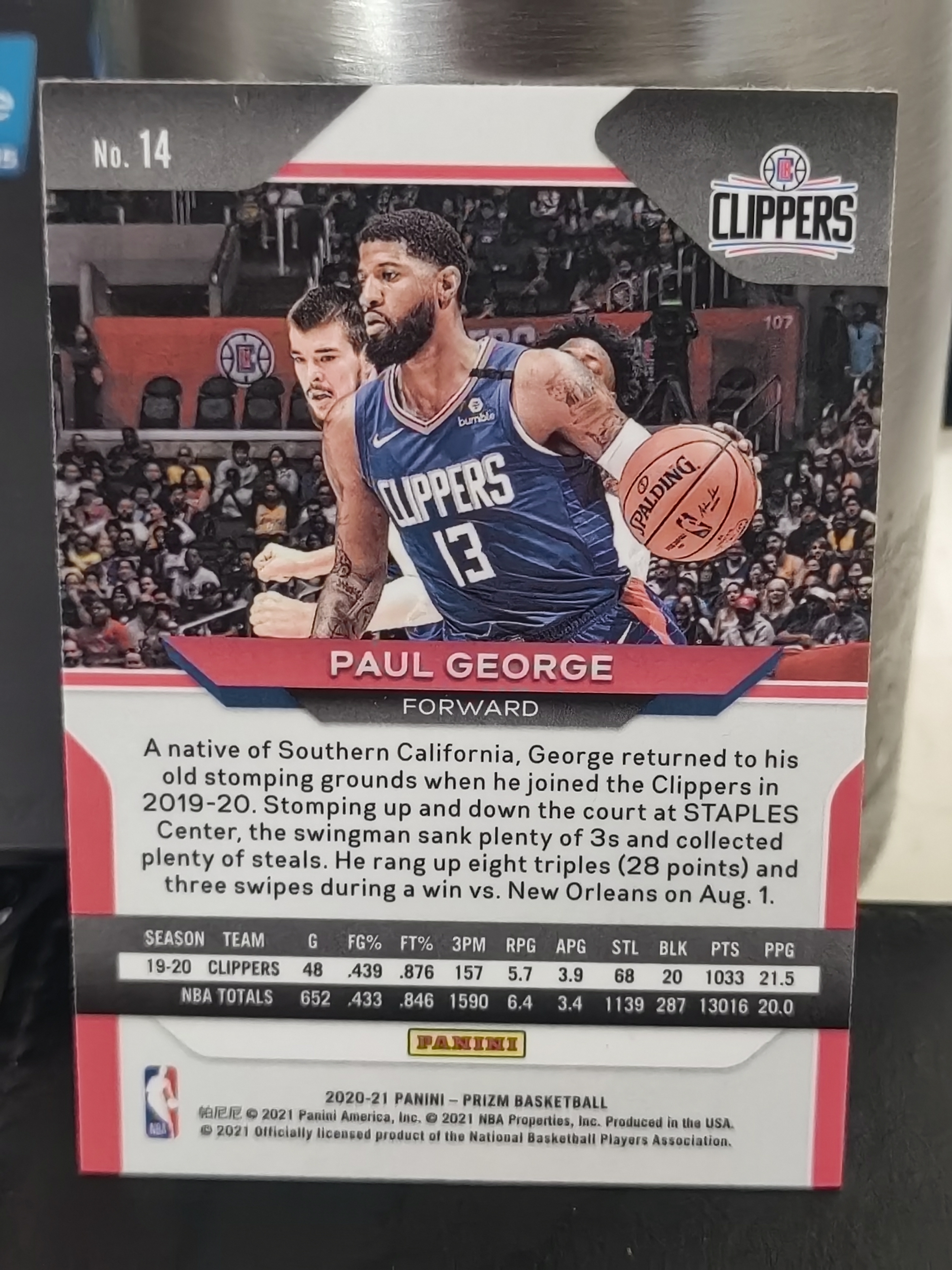 2020-21 Panini PRIZM Paul George PZ 保罗乔治 快船 篮 白边白角 不保卡品 卡品如图