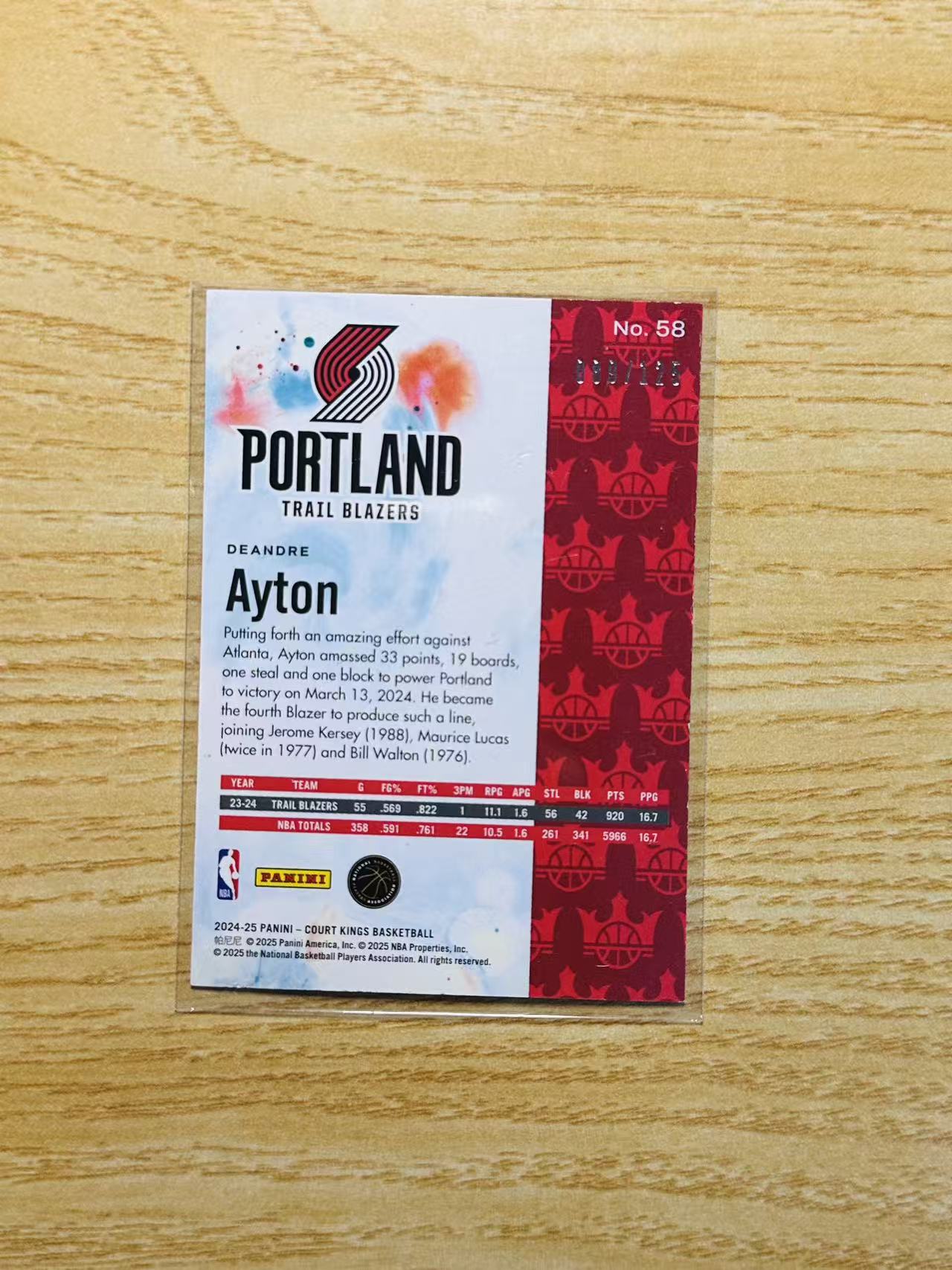 2024-25 Panini Court Kings Deandre Ayton 嘿嘿代卖 油画 德安德烈 艾顿 125编 开拓者 收藏必备