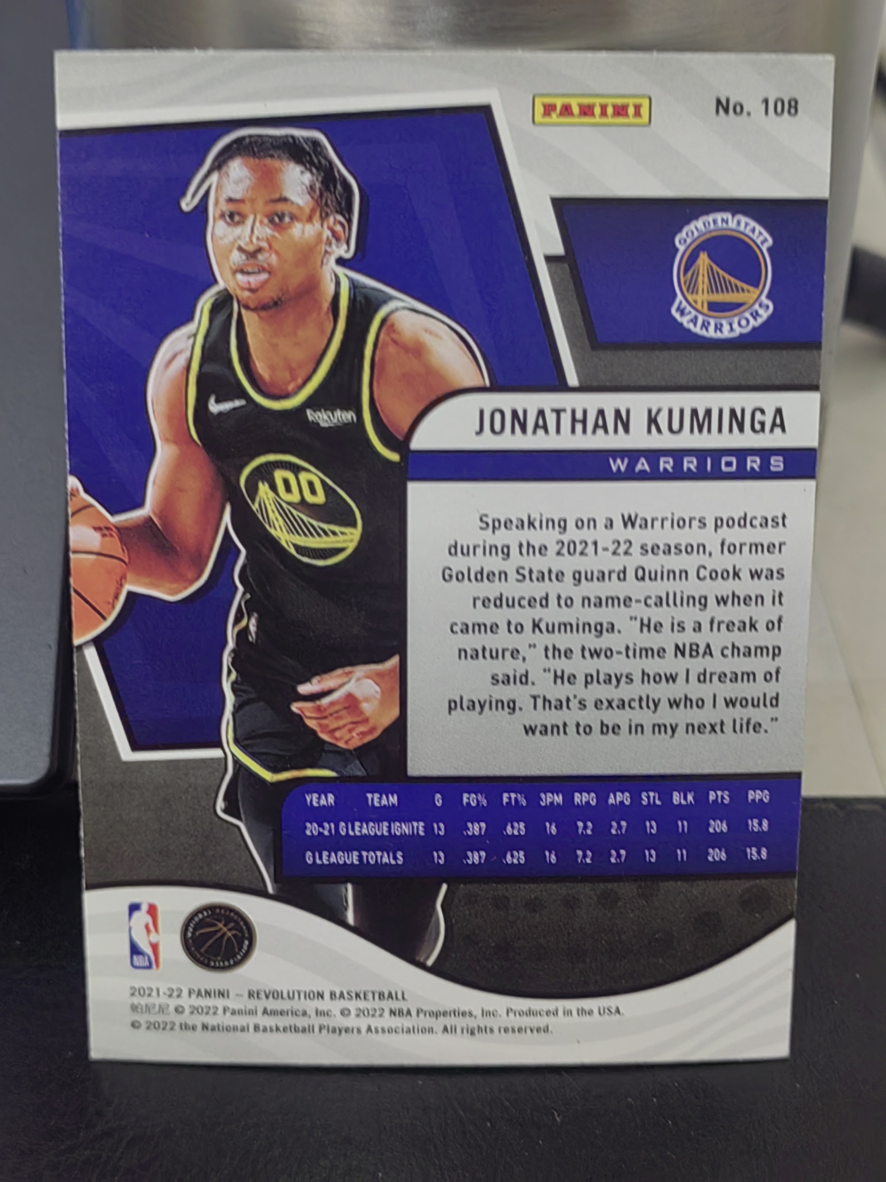 2021-22 Panini Mosaic Jonathan Kuminga RC 革命 新秀 乔纳森库明加 勇士 篮 白边白角 不保卡品 卡品如图