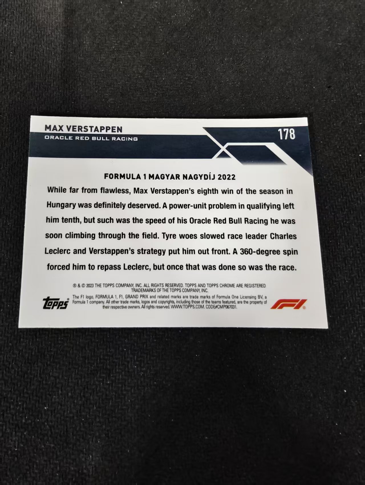 2023 Topps Chrome F1 Max Verstappen 维斯塔潘 红牛 划痕 边角瑕疵 #178