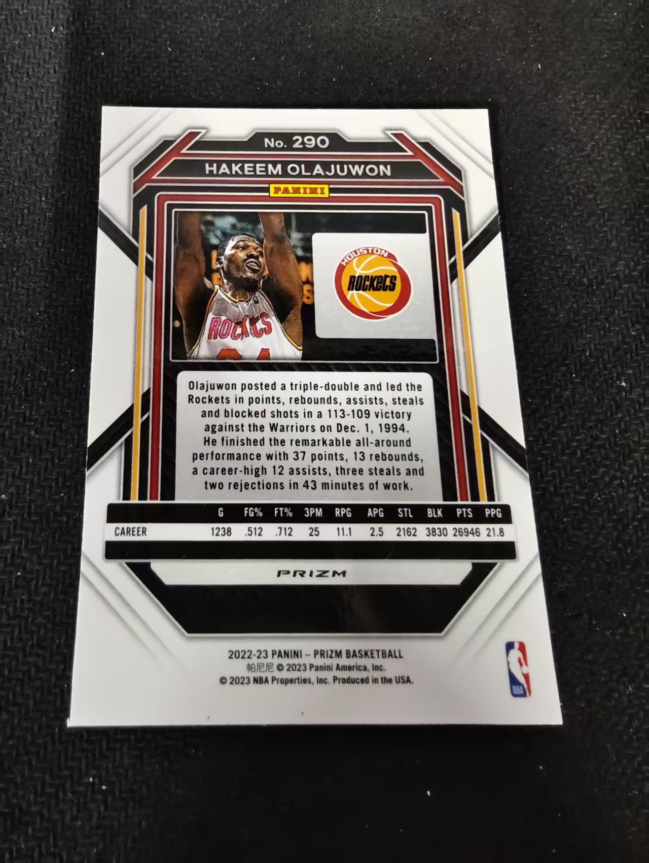 2022-23 Panini Prizm Hakeem Olajuwon 哈基姆 奥拉朱旺 火箭 银折 PZ 划痕 边角瑕疵 #290