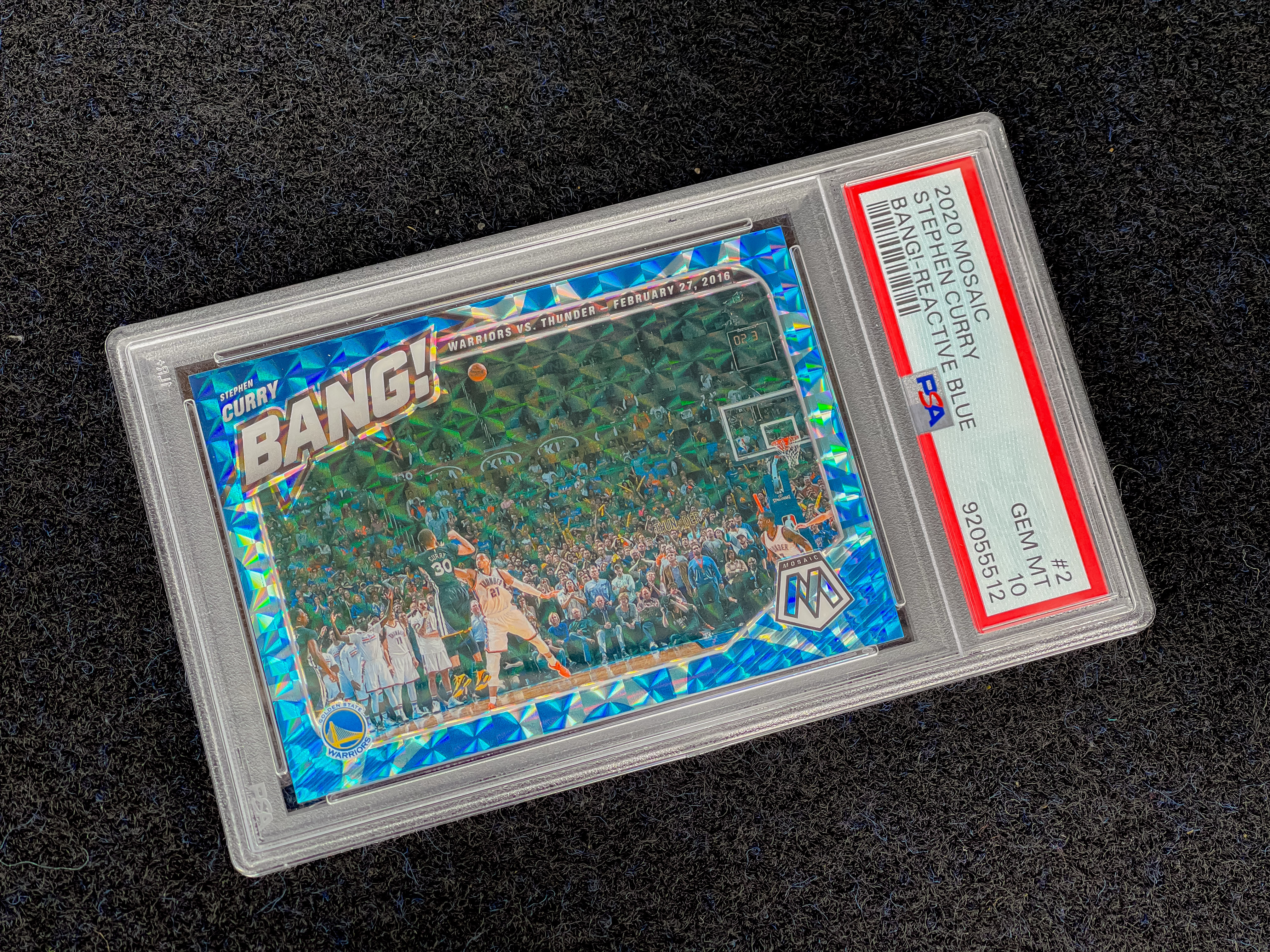 2020 Panini MOSAIC BANG! Stephen Curry REACTIVE BLUE 库里 绝杀雷霆 蓝爆炸折 PSA10 低POP 勇士 最牛的绝杀