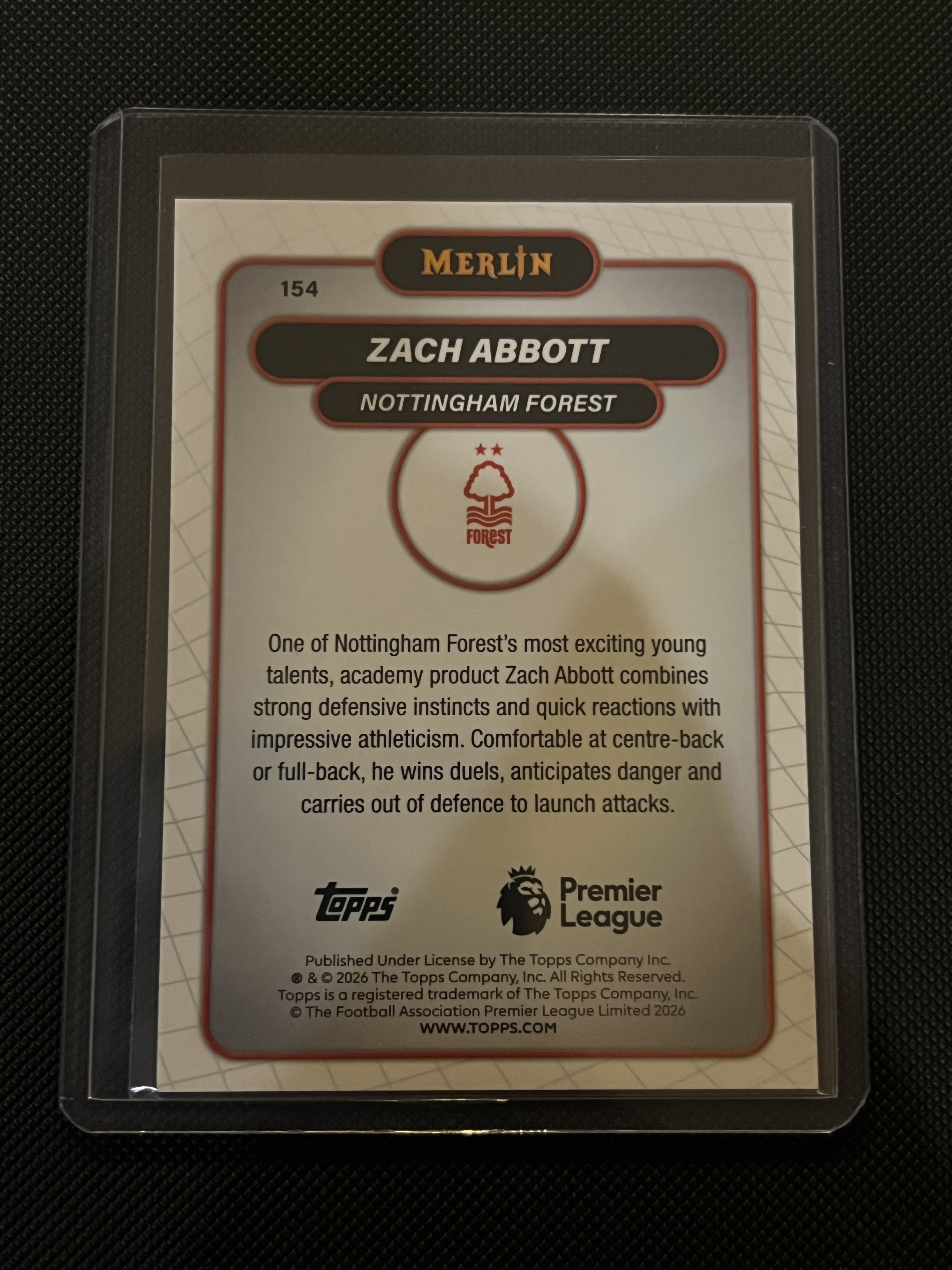 2026 Topps Merlin Zach Abbott #154 诺丁汉森林 扎克·阿博特 199编 新秀RC mojo 平行 折射卡!!凑套必备!!