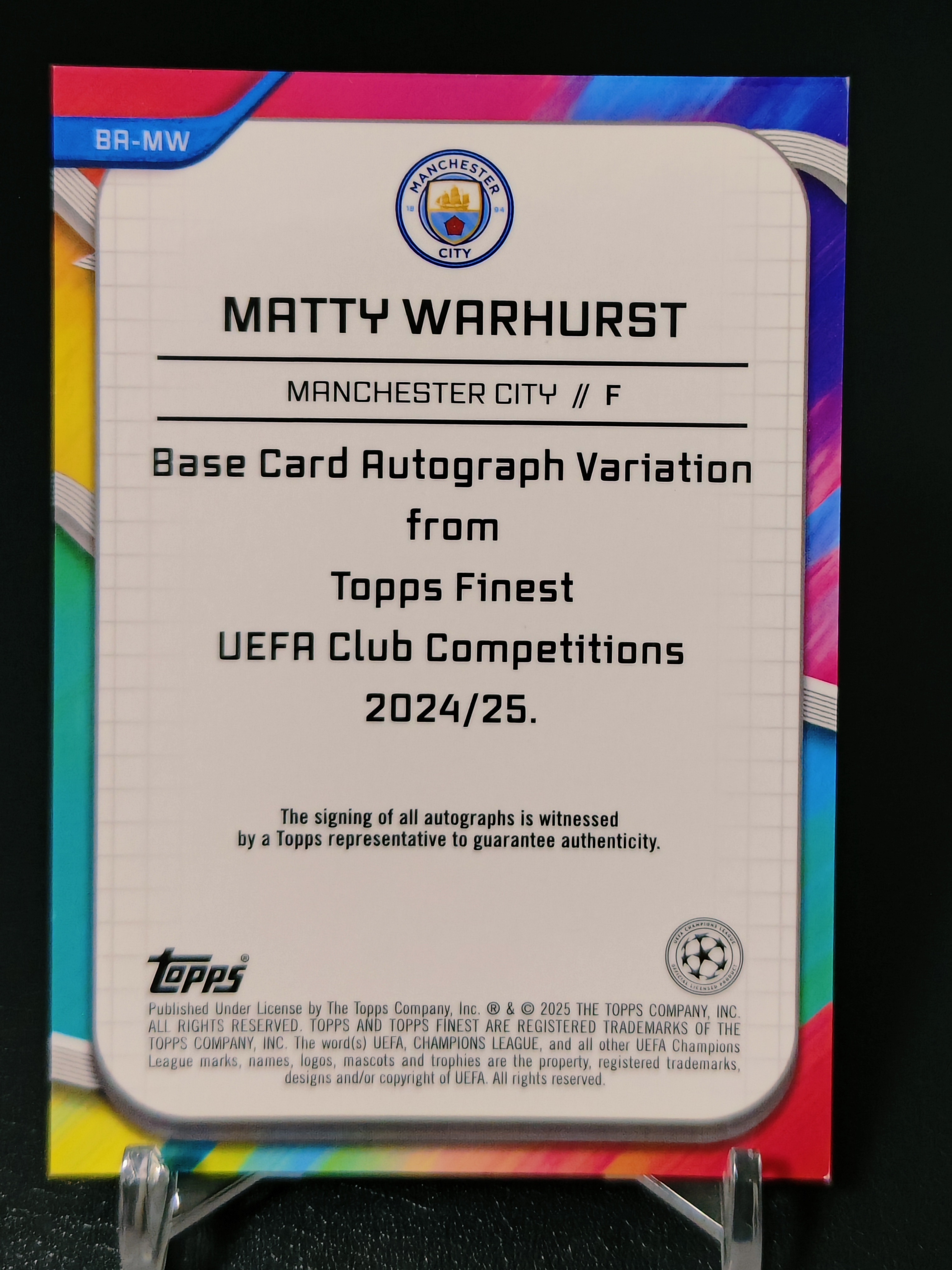 2025 Topps Finest 马蒂·沃赫斯特 RC 曼城新秀 银折卡签 亲笔签字卡