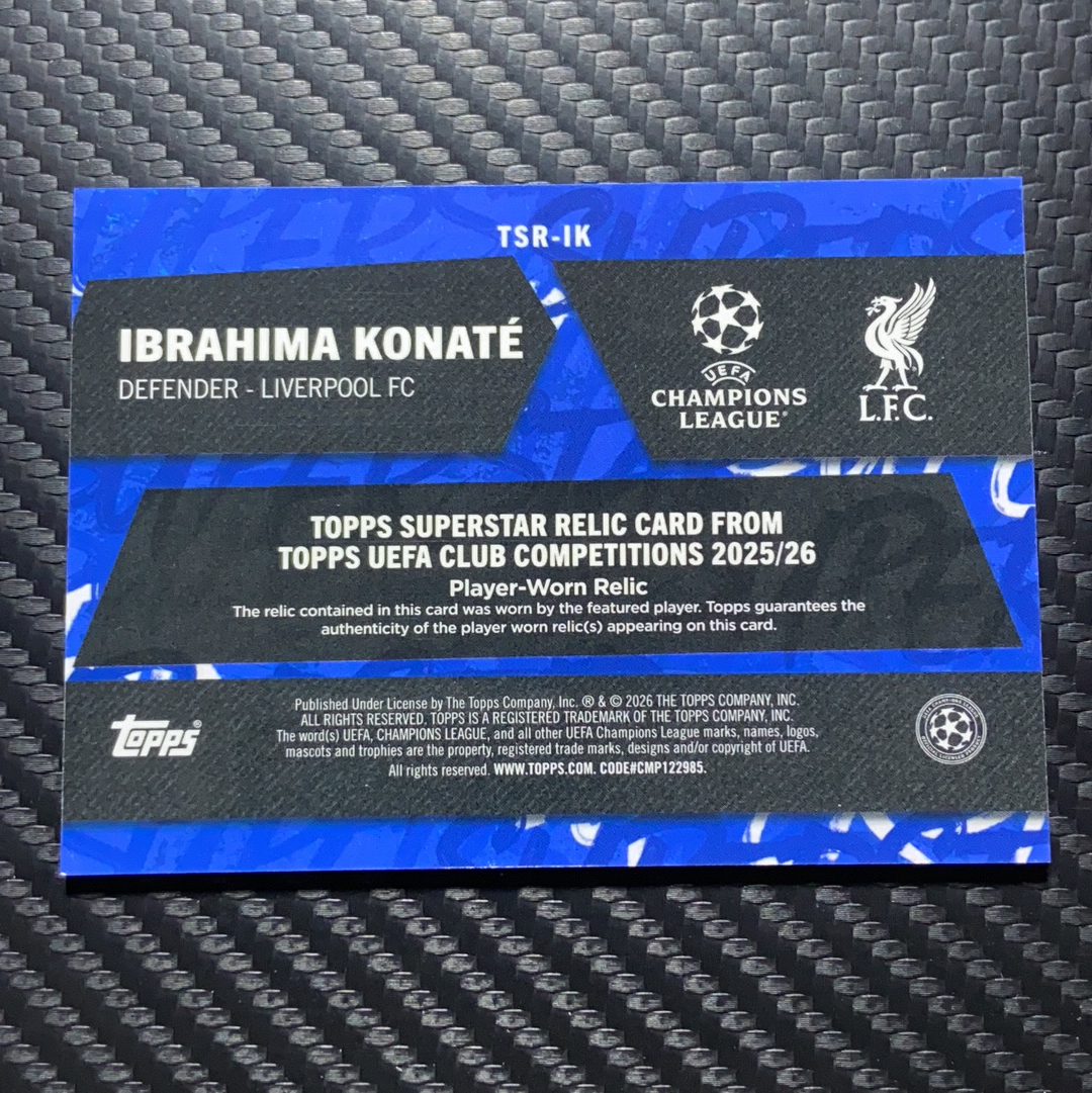 【小牛代拍】 2026 Topps UCC 欧冠 日版樱花 Ibrahima Konate 法国 利物浦 科纳特 小窗物料 亲穿球衣切割 绿折 5/99编 卡品如图(kua)