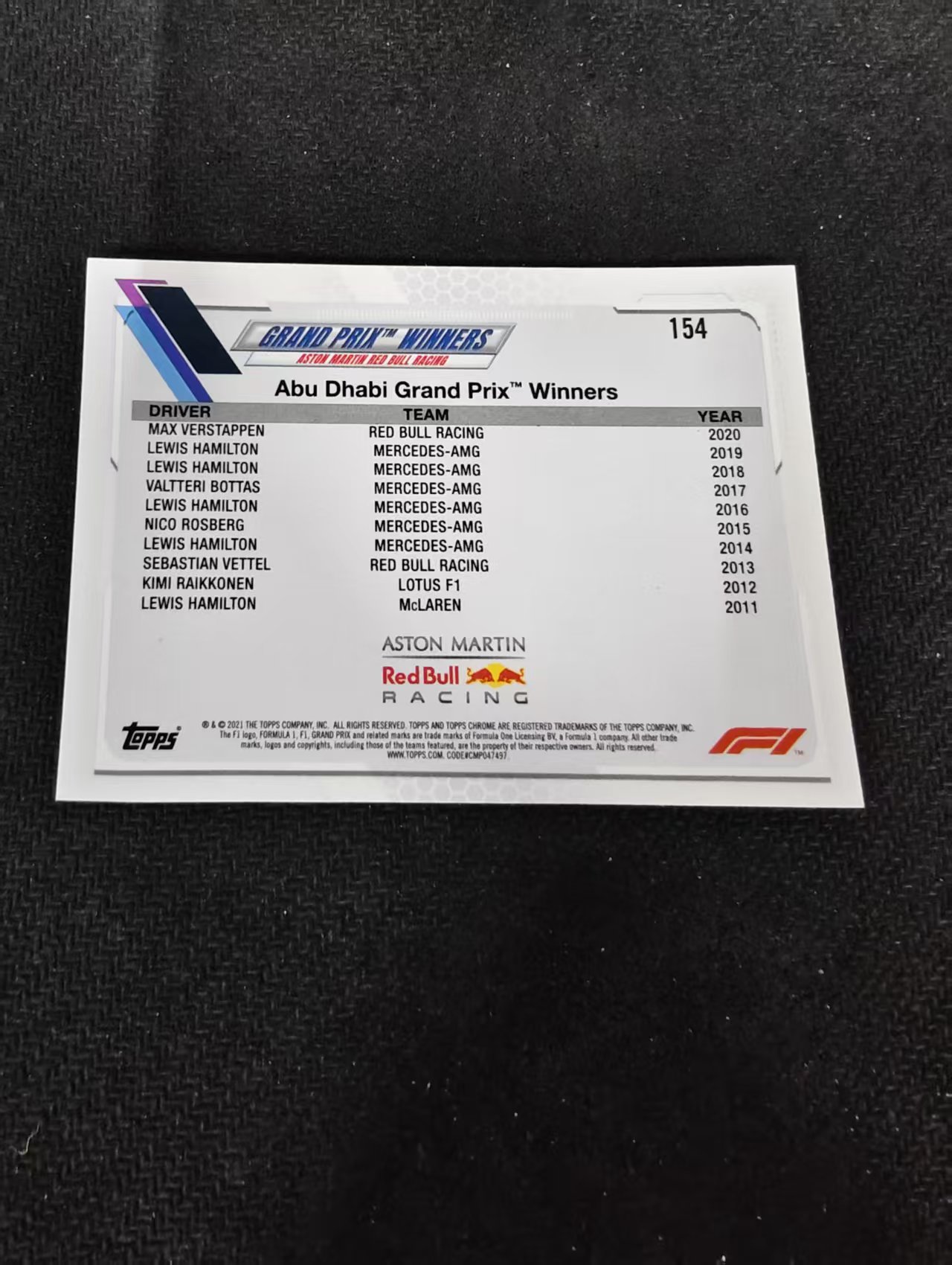 2021 Topps Chrome Max Verstappen F1 维斯塔潘 红牛 划痕 边角瑕疵 #154
