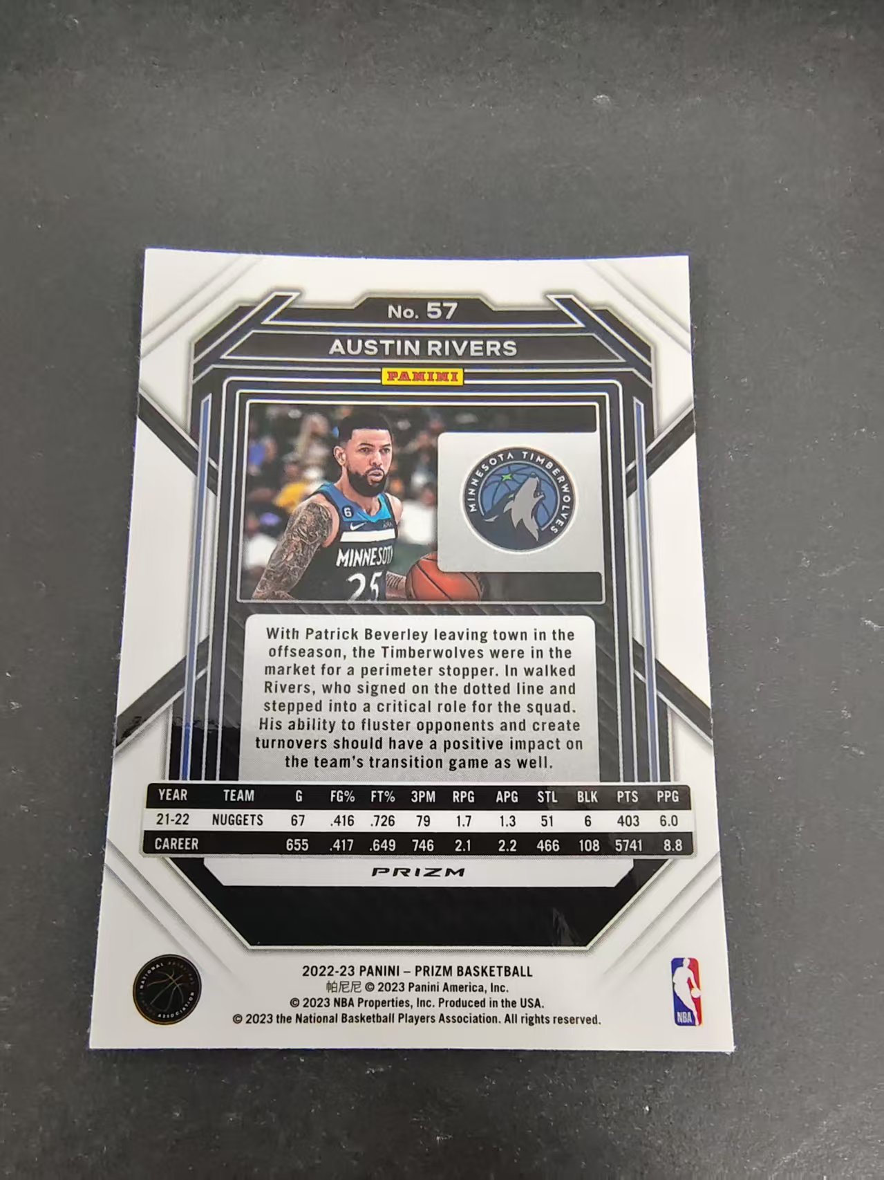 【可合并,不累计】2022-23 panini prizm Austin Rivers 森林狼 奥斯汀 里弗斯 PZ 红波纹 划痕 边角瑕疵 #57