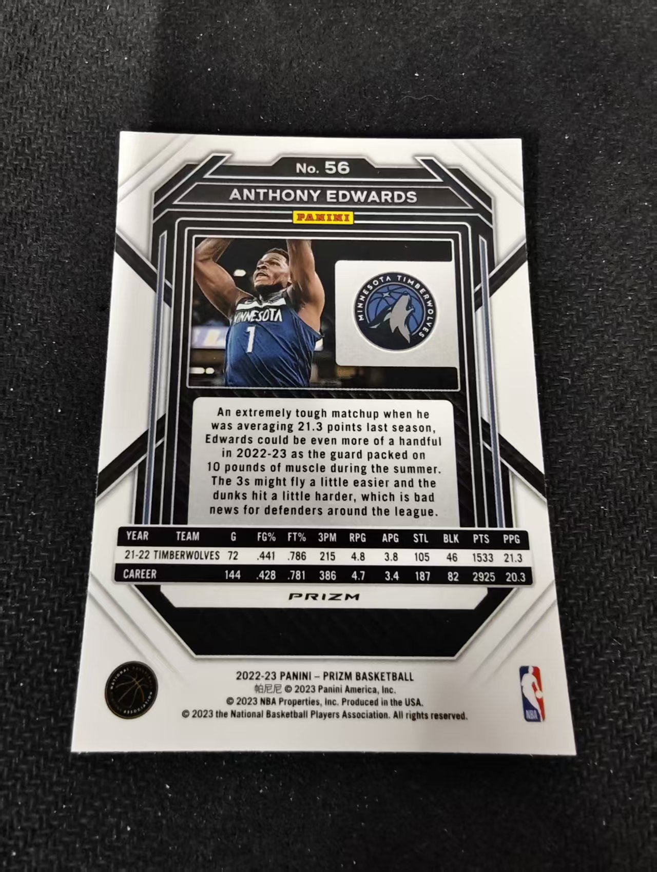 2022-23 Panini Prizm Anthony Edwards PZ 安东尼 爱德华兹 华子 森林狼 银折 PZ 划痕 边角瑕疵 #56