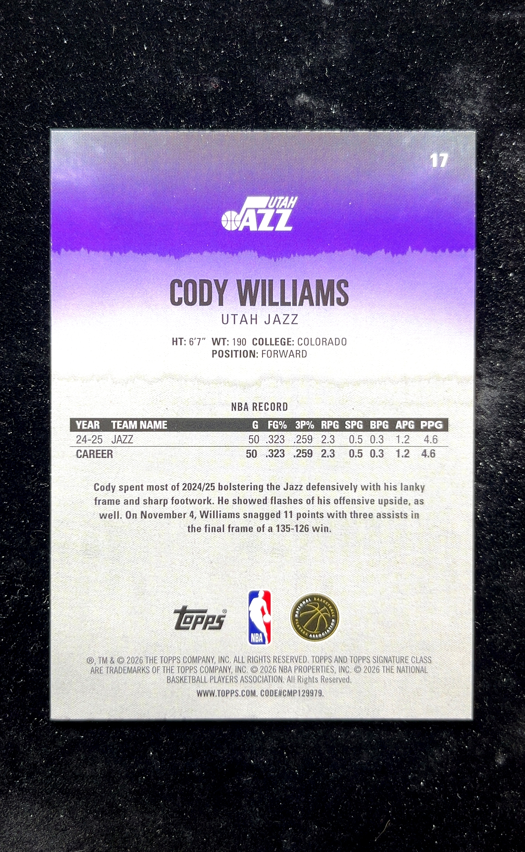 【小白1%代卖】2026 Topps Signature Class Round 1 Pick 首轮选秀 Cody Williams 科迪·威廉姆斯 新秀 RC 卡品如图 高价值 #17 0623