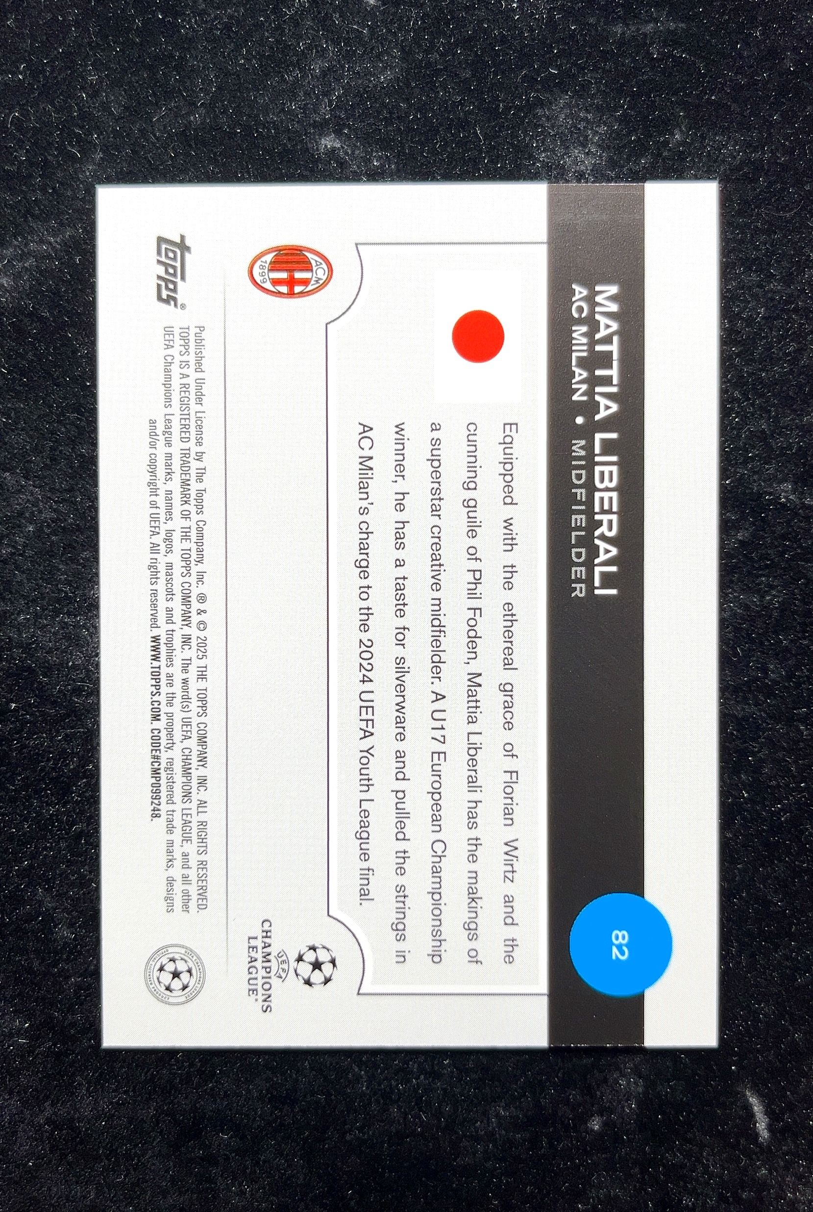 【小白1%代卖】2025 Topps Mattia Liberali 马蒂亚·利贝拉利 新秀 RC 卡品如图 高价值 #82 AC Milan 米兰 0629