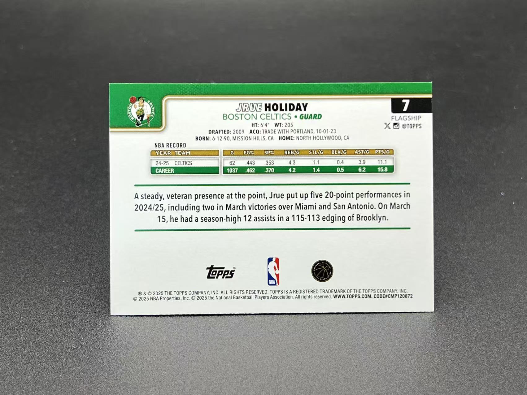 2025 Topps FLAGSHIP Jrue Holiday #7 霍勒迪 凯尔特人 绿折 99编 Base 专收必备 烧烤