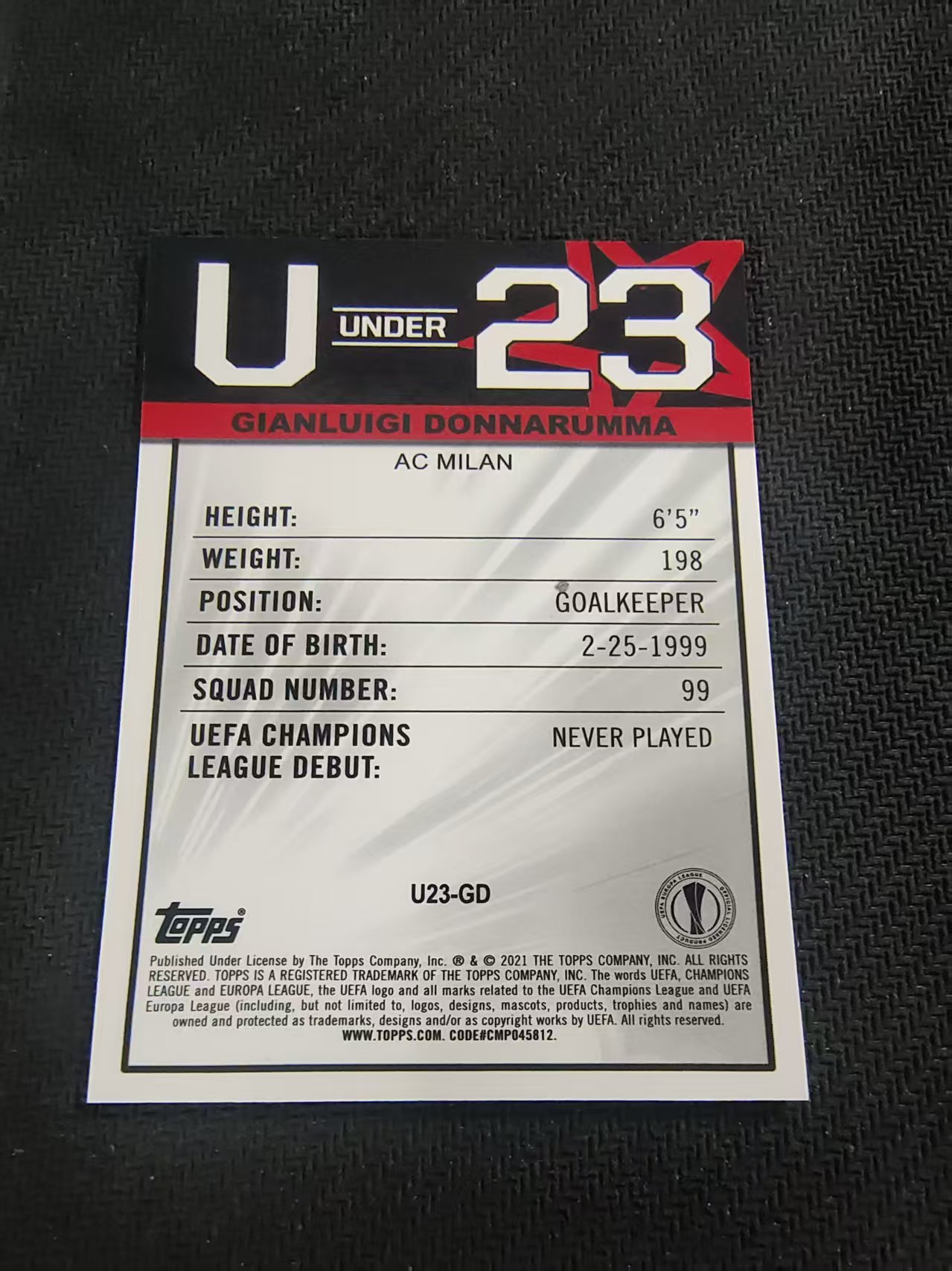 【可合并,不累计】2021 Topps Merlin Gianluigi Donnarumma 多纳鲁马 大巴黎 U23特卡 欧冠梅林 银折 边角瑕疵