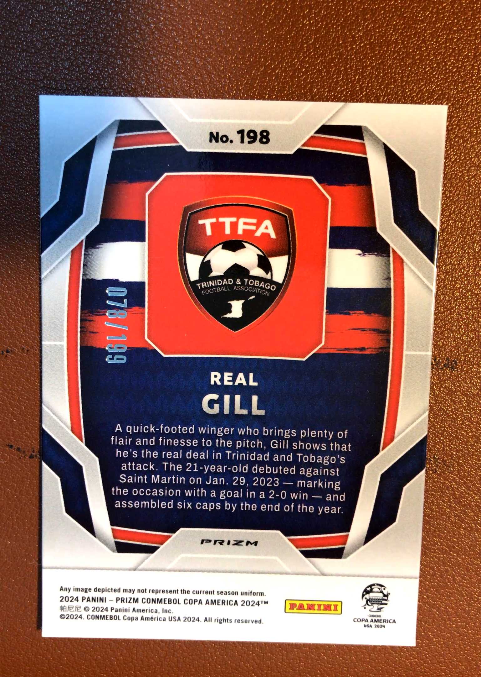 2024 Panini Prizm Real Gill 美洲杯 PZ 199编 卡品如图 值得收藏评鉴1077