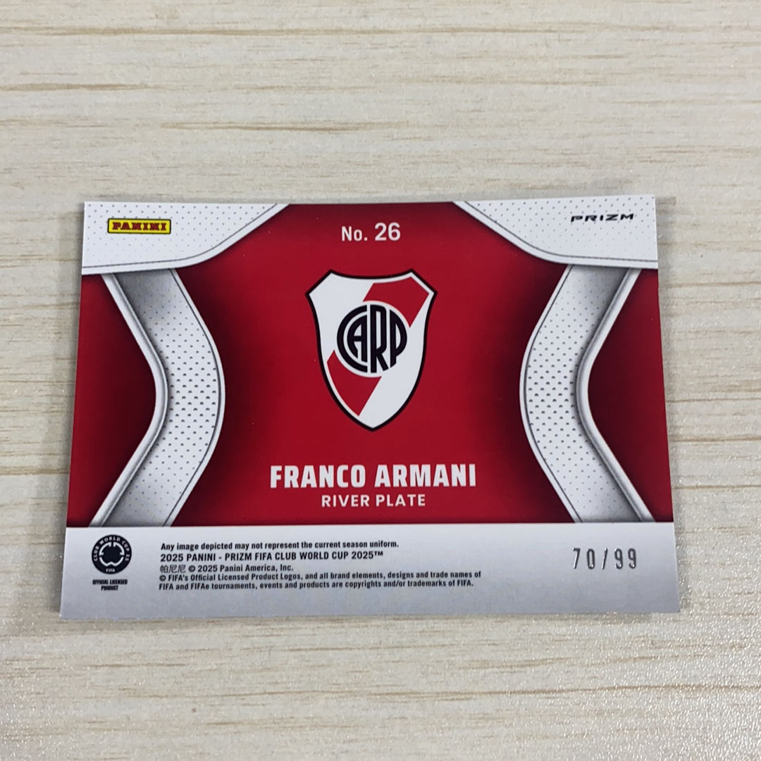 【小牛代拍】2025 Panini Prizm FIFA Club World Cup Franco Armani RC 阿尔马尼 新秀 河床竞技 大洲竞争者特卡 99编 蓝碎冰折 折射 元(一哥)