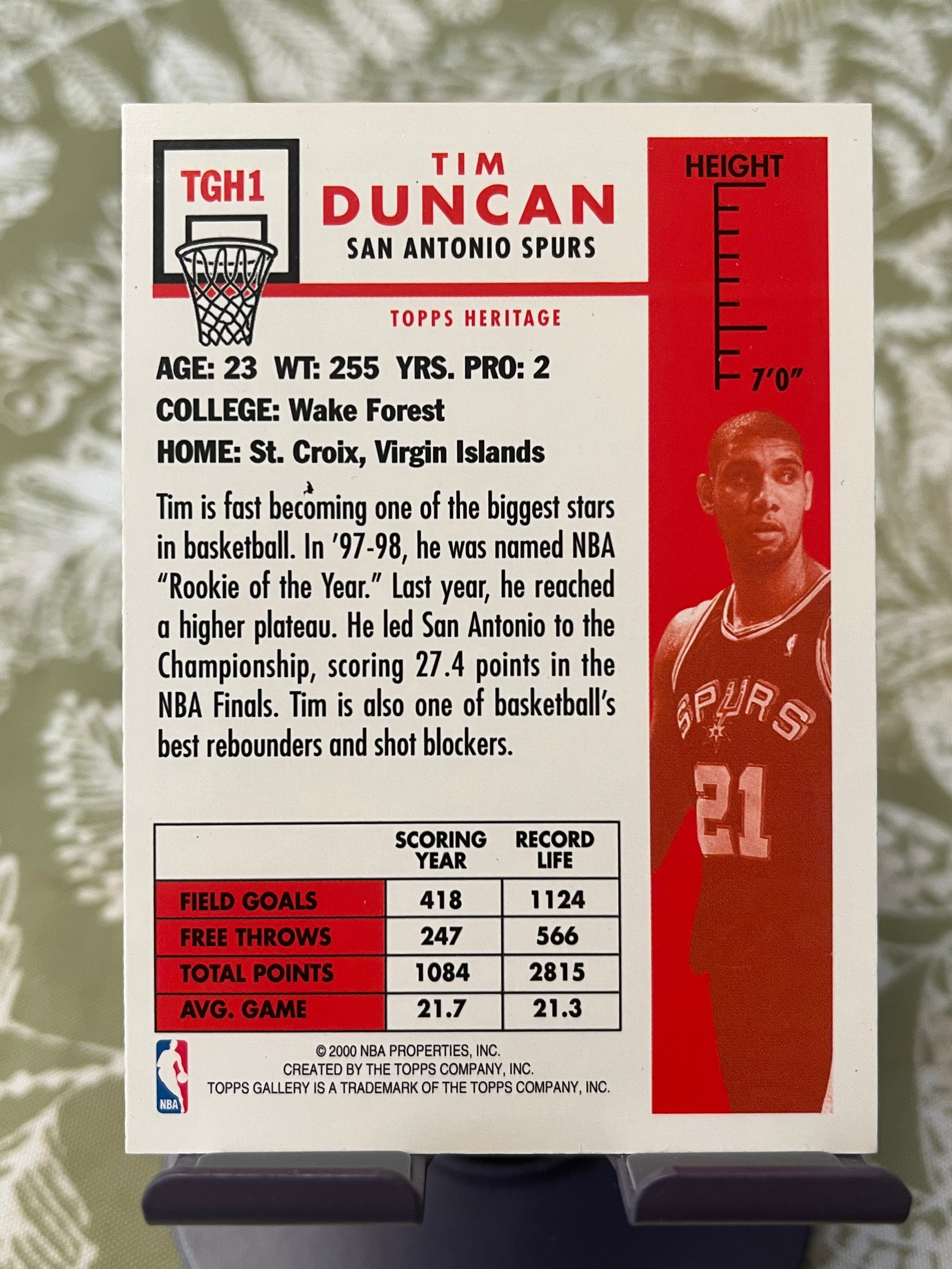 2000 Topps 老卡 老特 Tim Duncan 蒂姆 邓肯 石佛 马刺【经典设计 TOPPS GALLERY】【边角瑕疵如图 介意勿拍】#1198