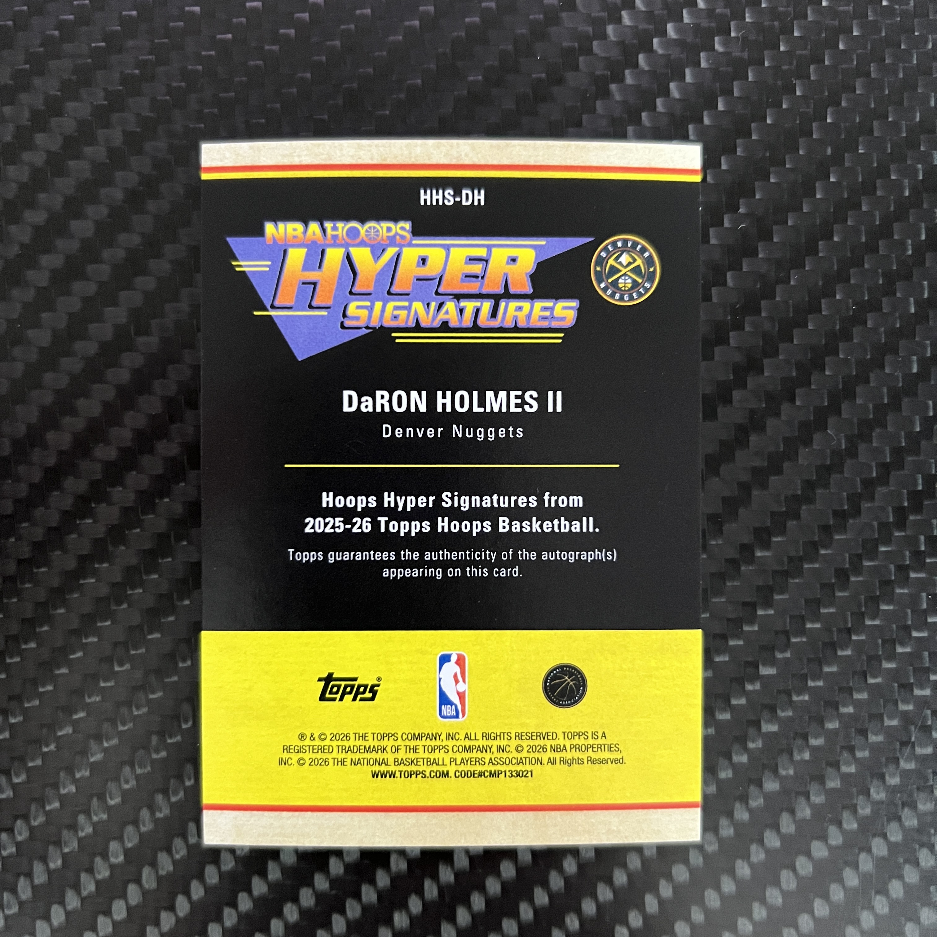 2026 Topps NBA Hoops DaRon Holmes II 【杰克森拍卖】达龙 霍姆斯二世 掘金 签字 银折 雕哥